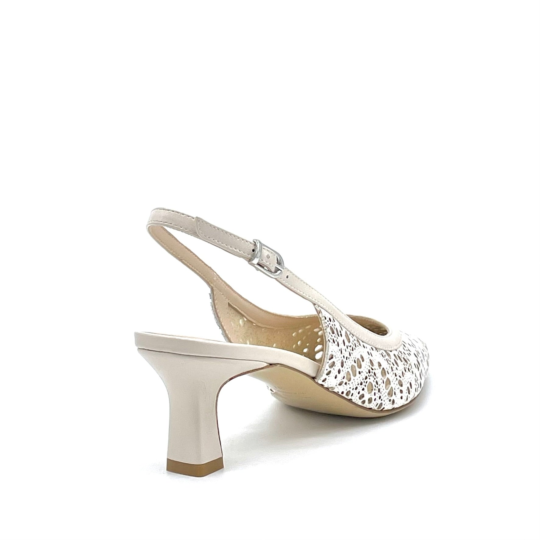 Slingback in pelle laserata bianca e pelle bianca latte – Cod. 16166
