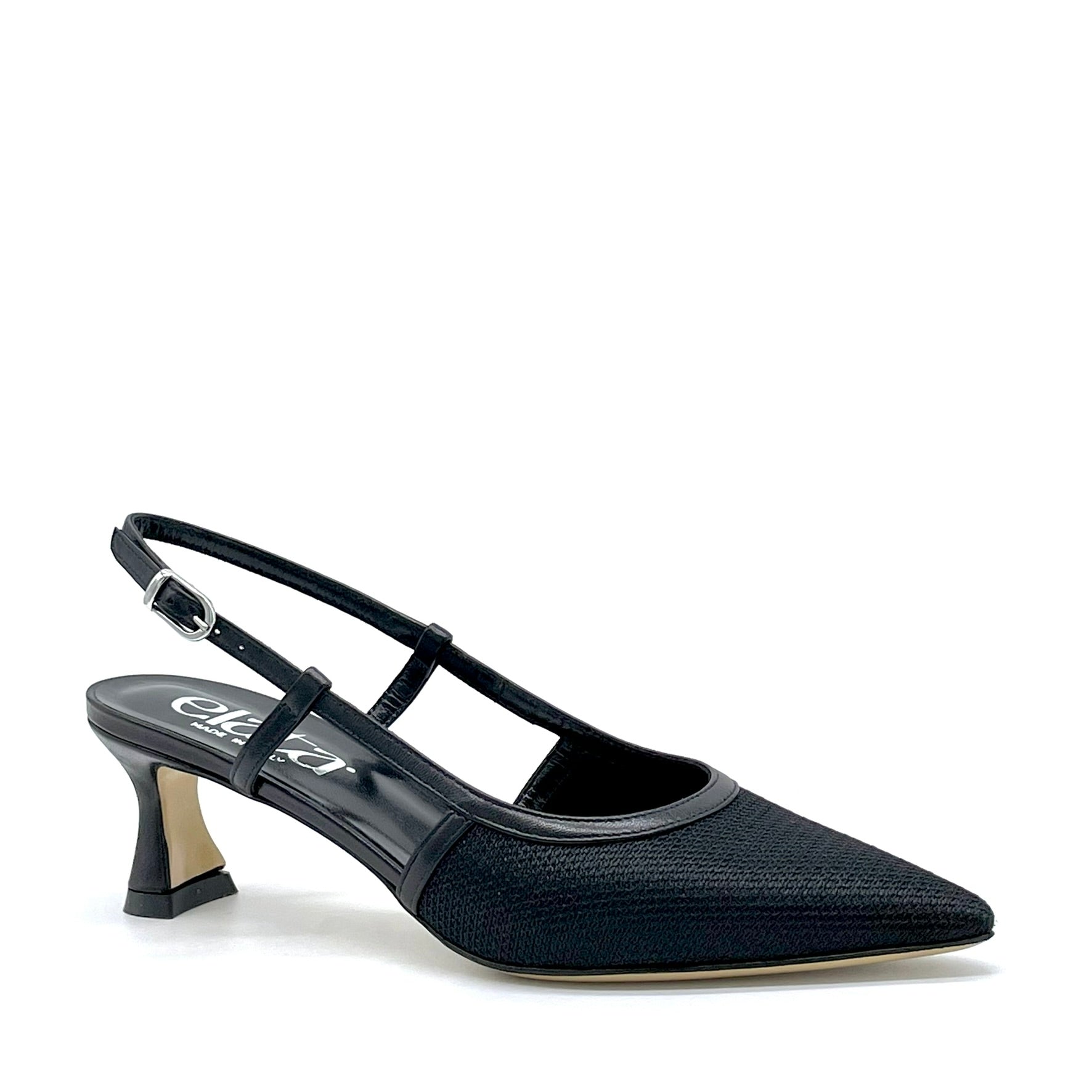 Slingback in pelle e tessuto piqué nero – Cod.16154