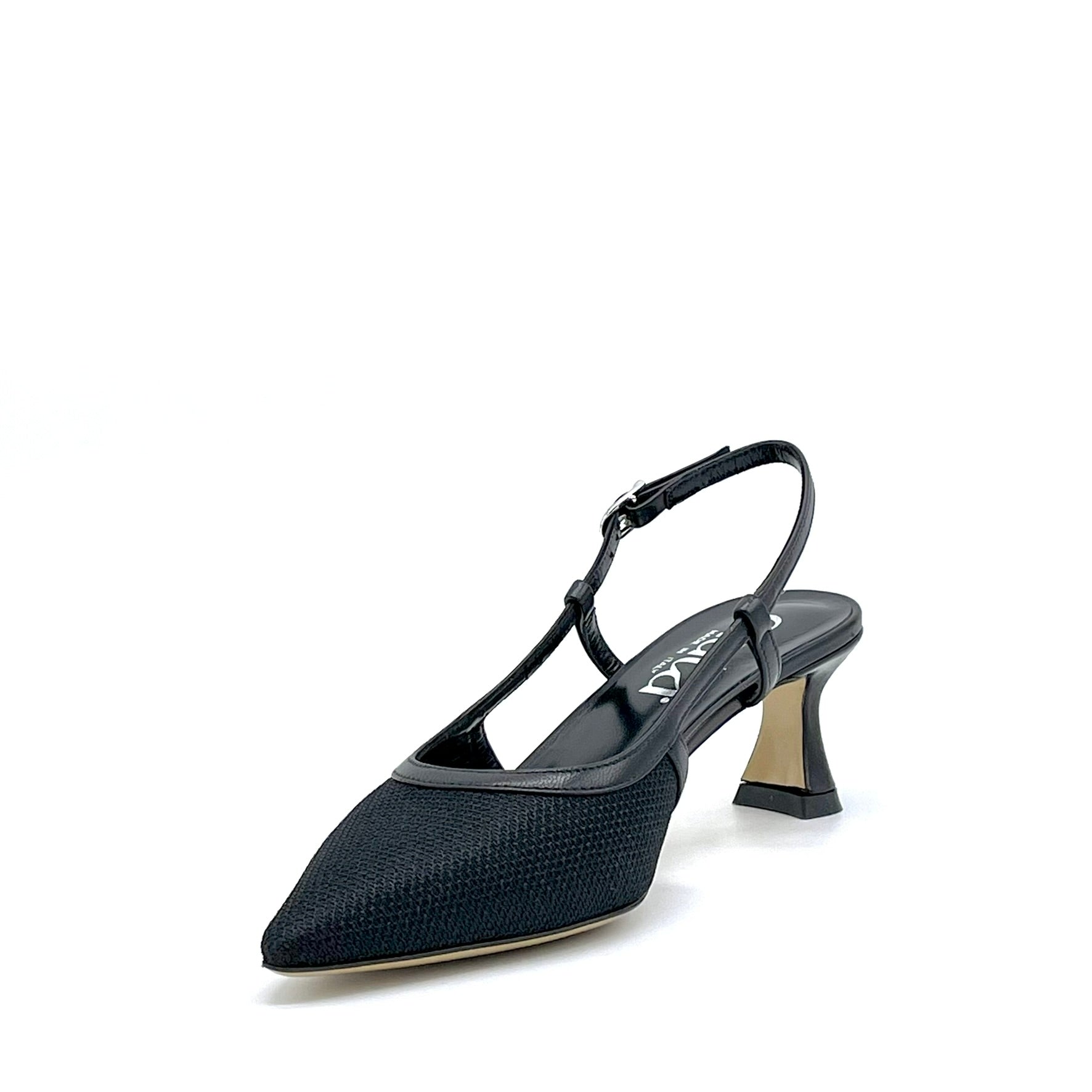 Slingback in pelle e tessuto piqué nero – Cod.16154