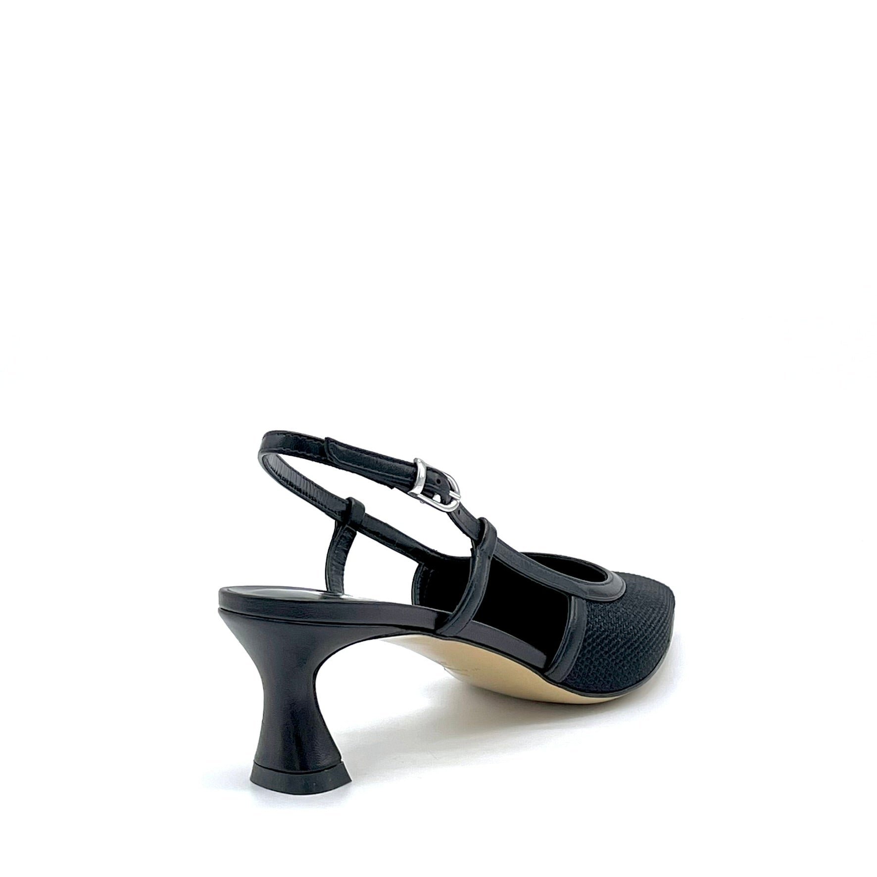 Slingback in pelle e tessuto piqué nero – Cod.16154