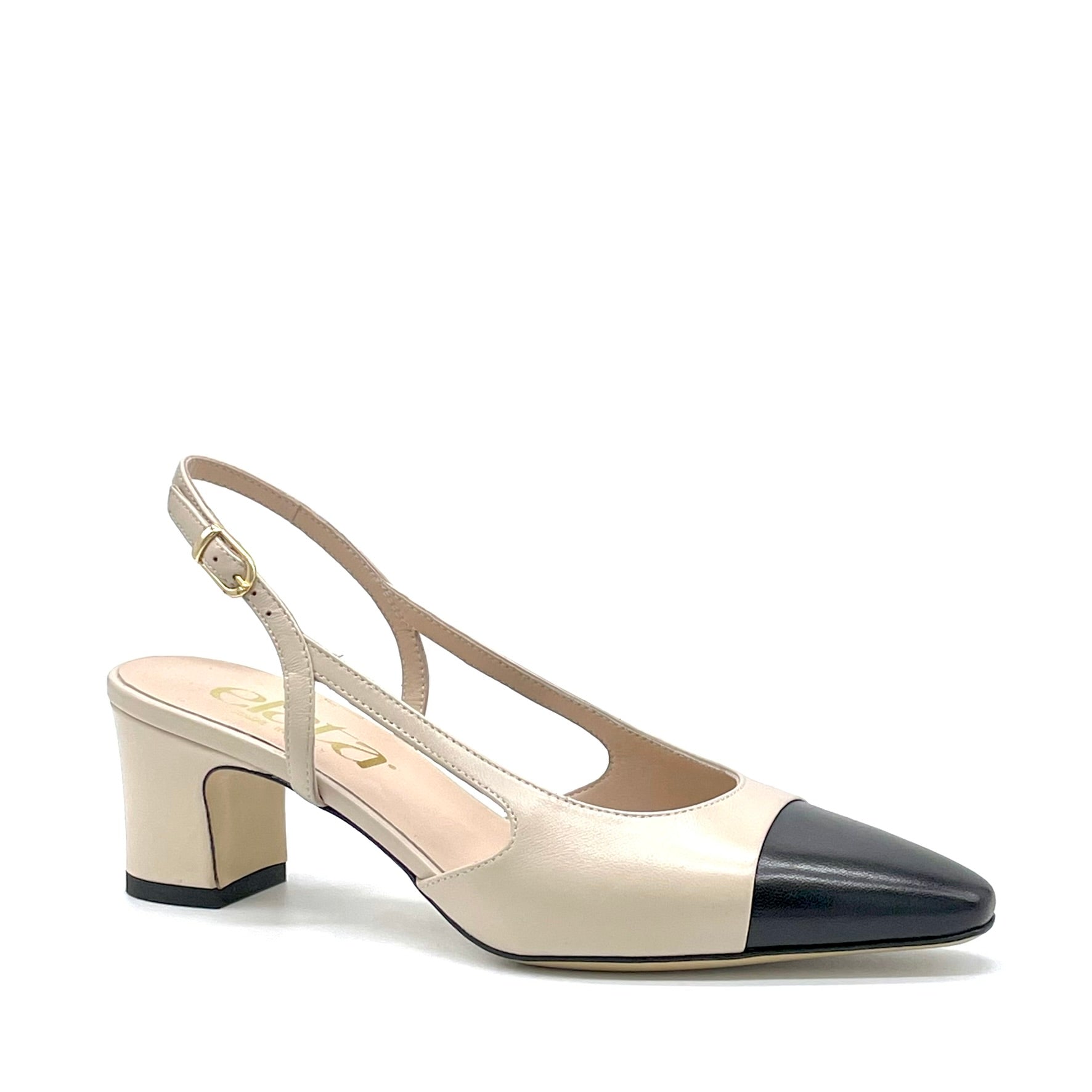 Slingback in pelle color sabbia e nera  - Cod. 16169