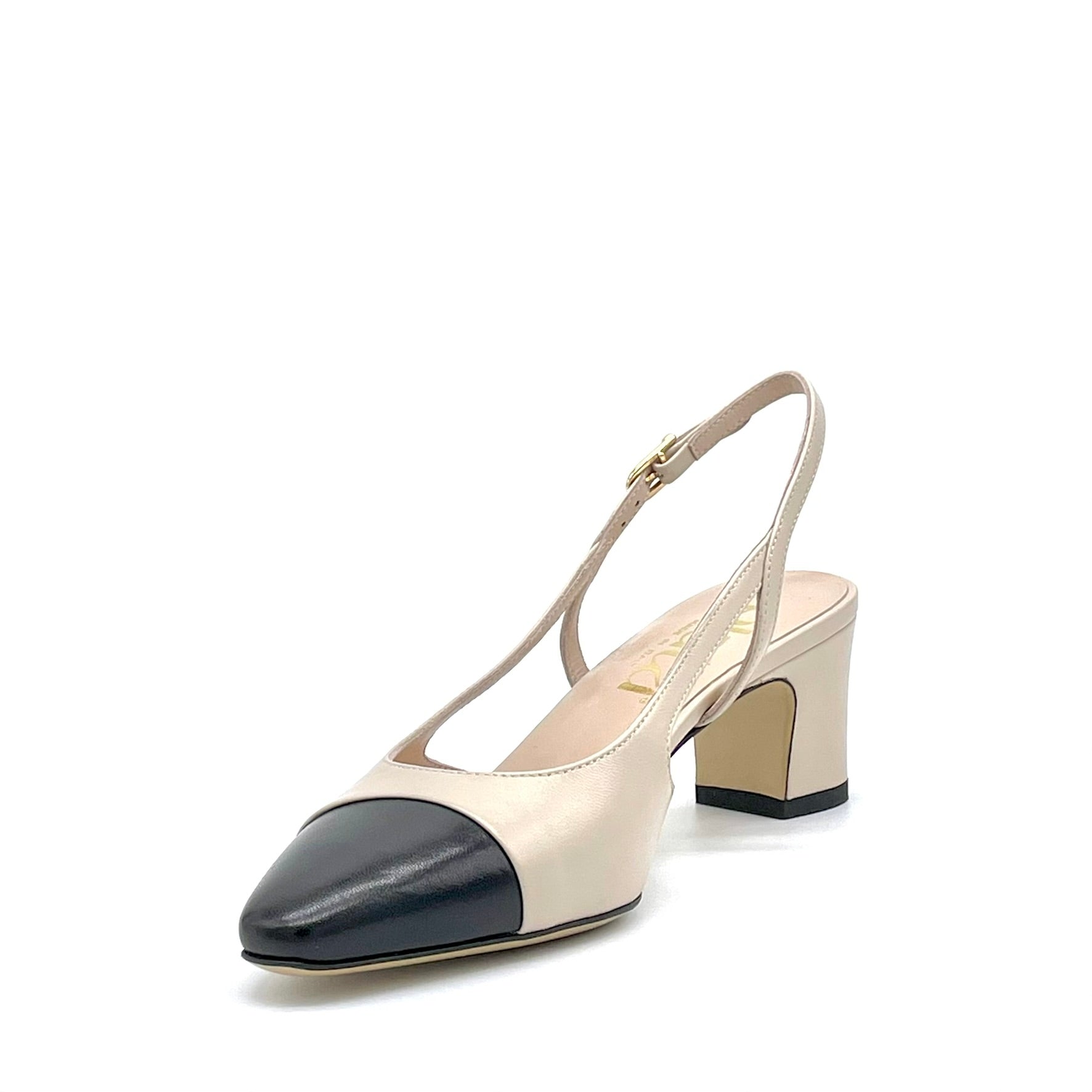 Slingback in pelle color sabbia e nera  - Cod. 16169