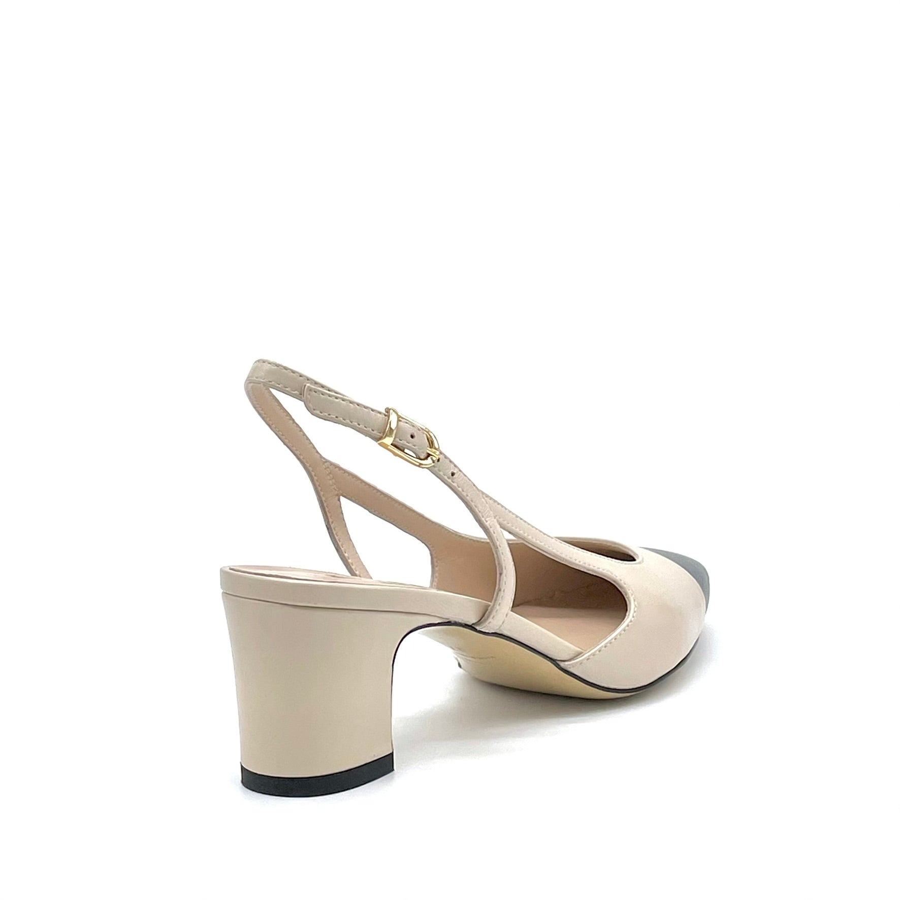 Slingback in pelle color sabbia e nera  - Cod. 16169