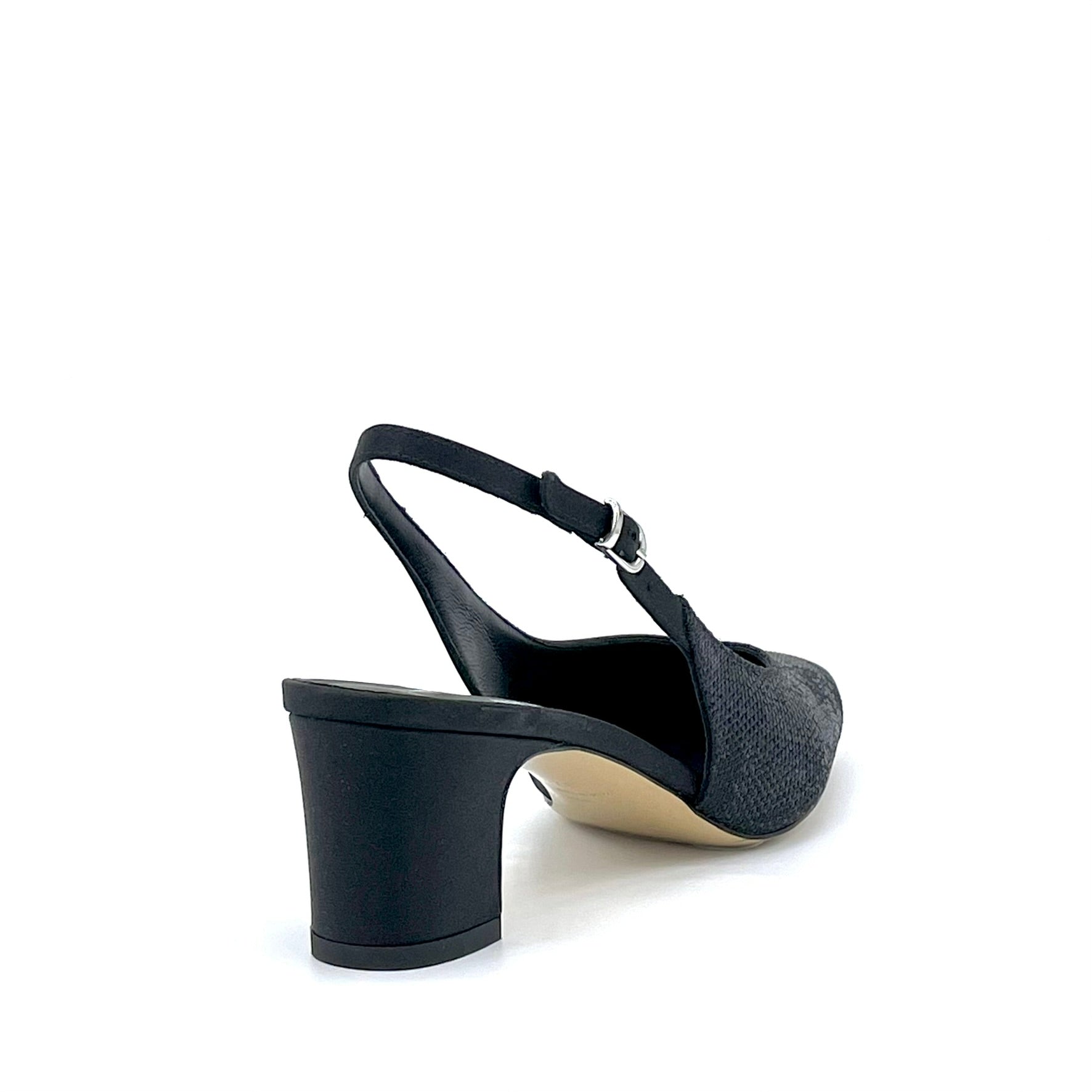 Slingback in tessuto piqué e raso di seta nero - Cod. 16171