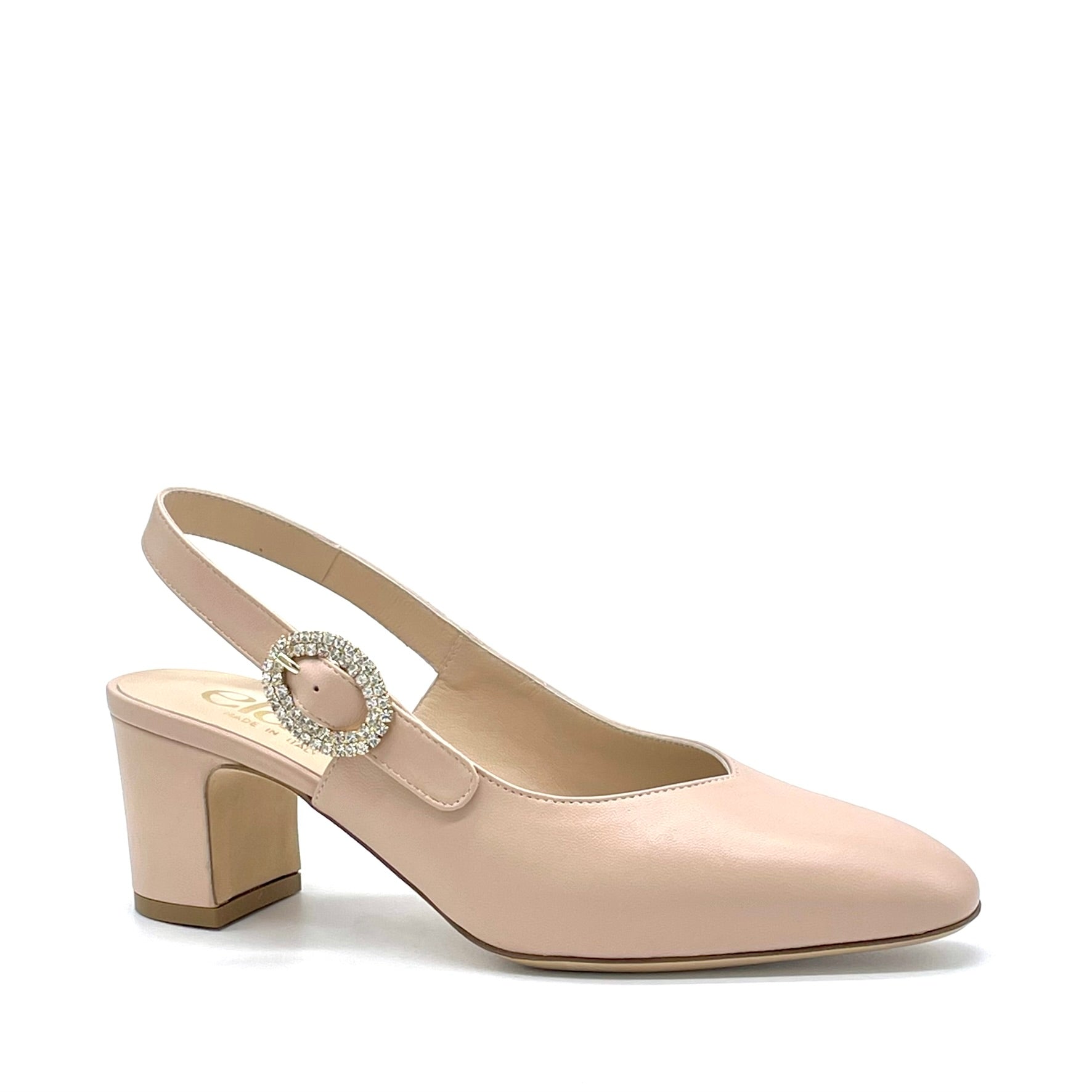 Slingback in pelle color nude e fibbia gioiello  - Cod. 16173
