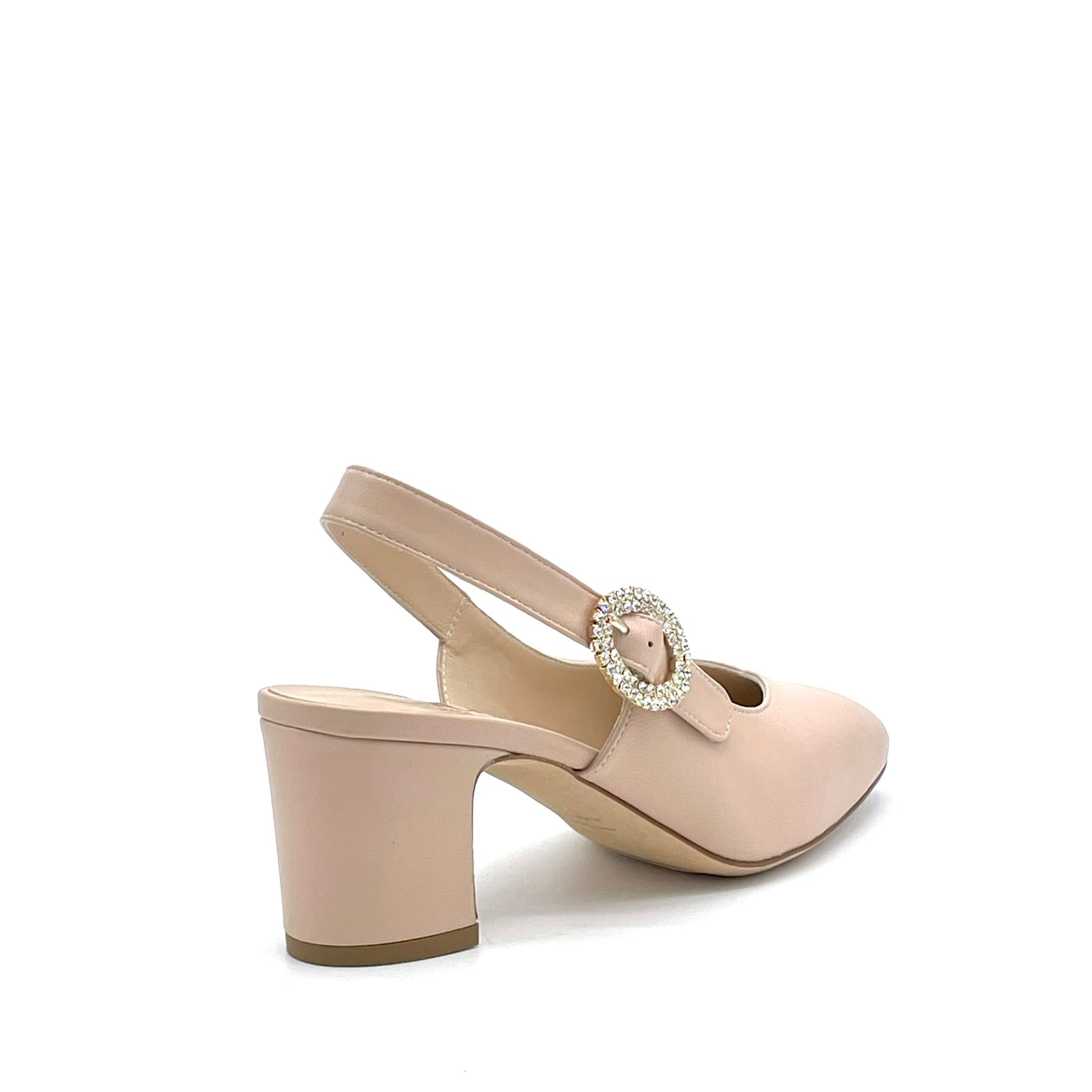 Slingback in pelle color nude e fibbia gioiello  - Cod. 16173