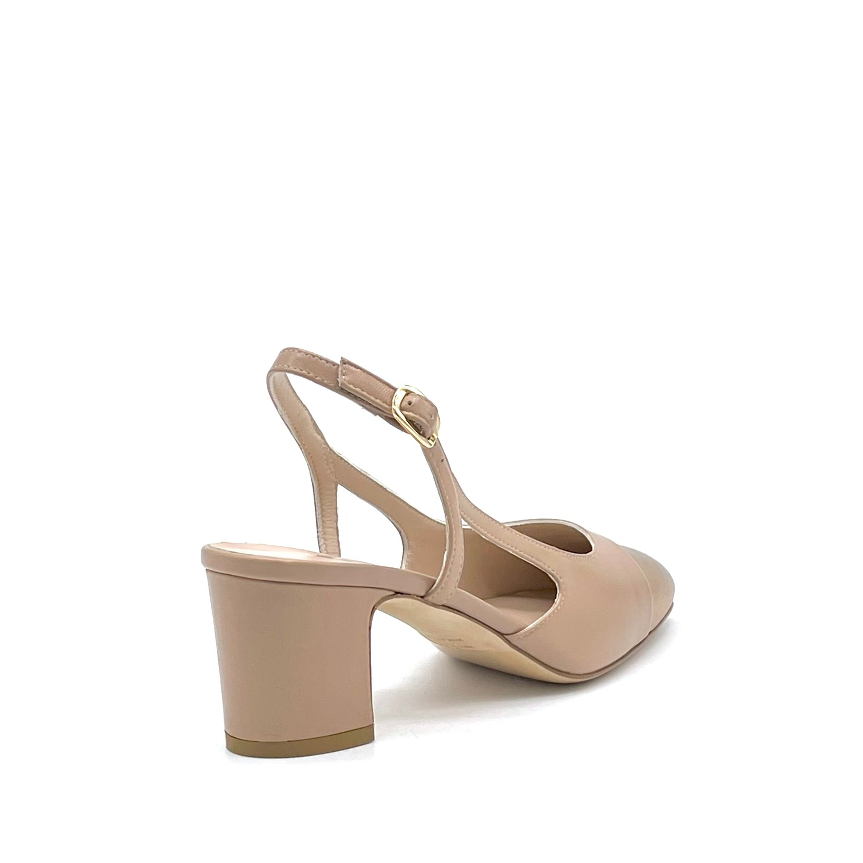 Slingback in pelle color cannella e pelle laminata rame – Cod. 16174