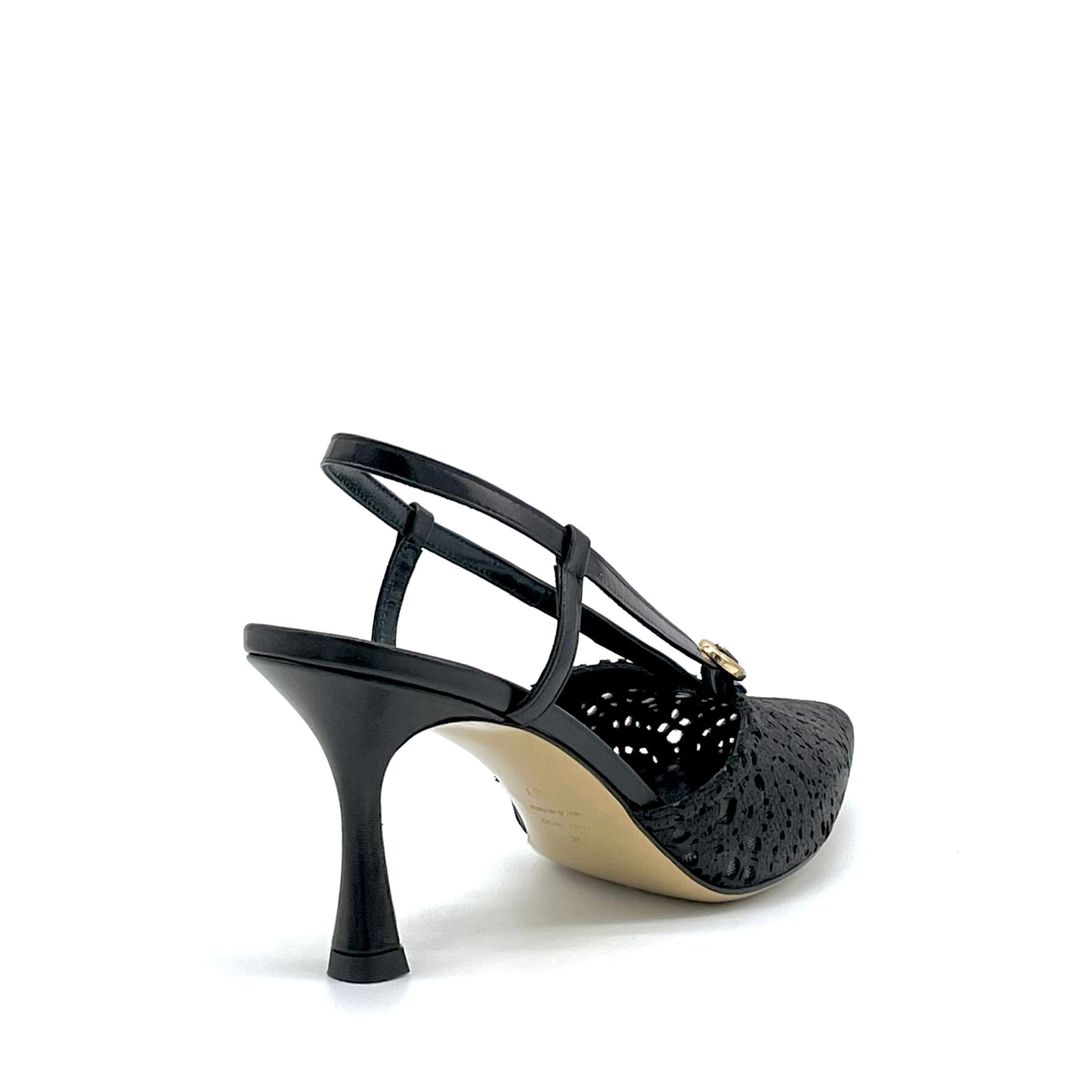 Slingback in pelle laserata nera con inserti in pelle nera – Cod.16175
