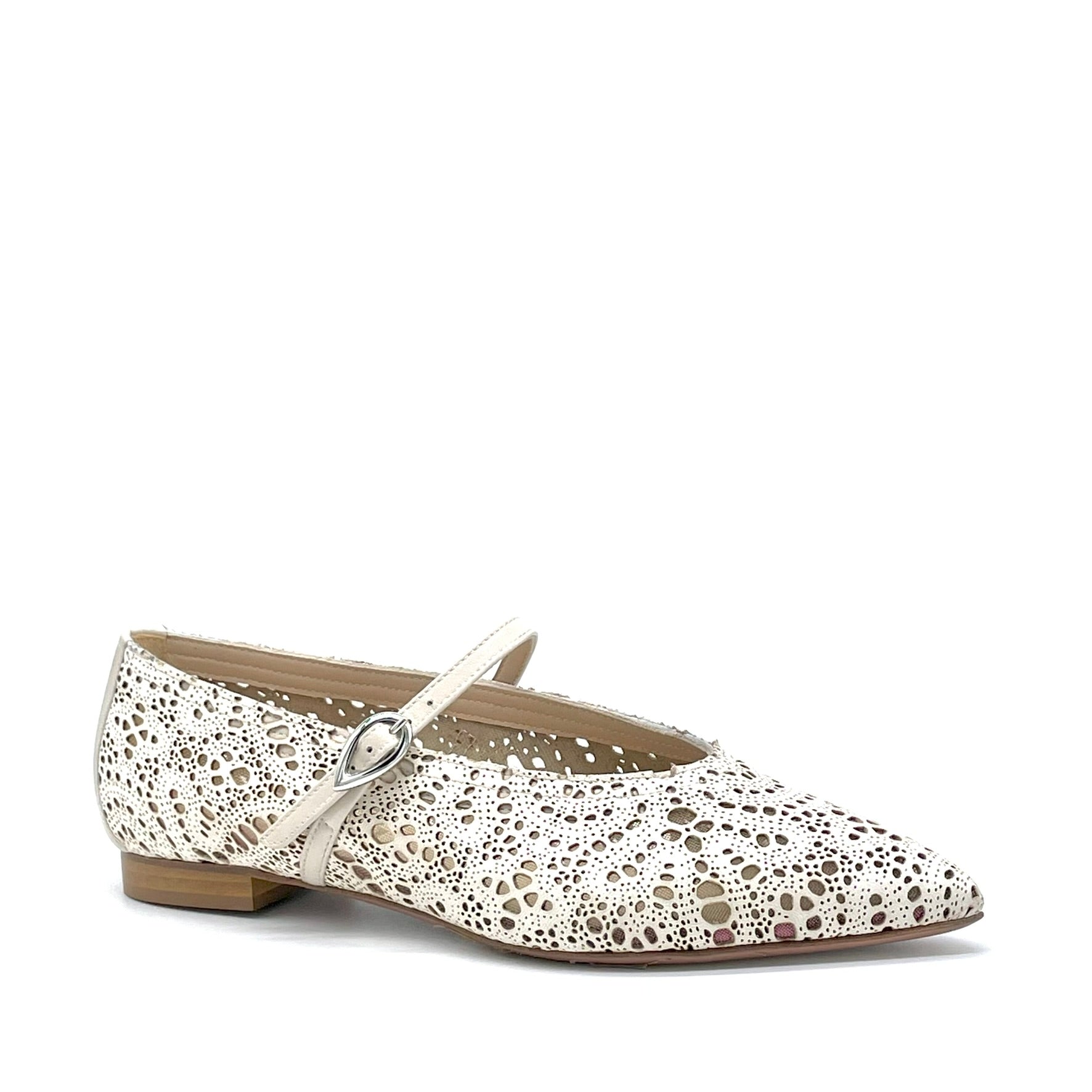 Ballerina in pelle laserata bianca e rete con inserto in pelle bianca  - Cod 26207