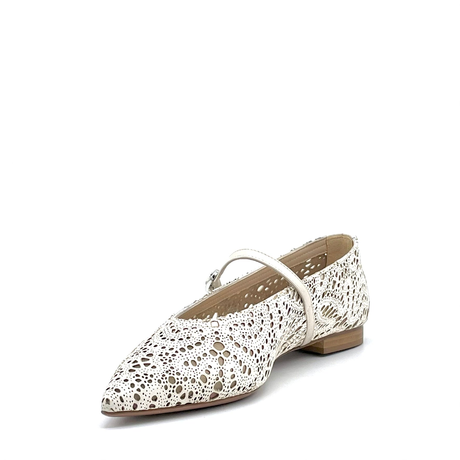 Ballerina in pelle laserata bianca e rete con inserto in pelle bianca  - Cod 26207