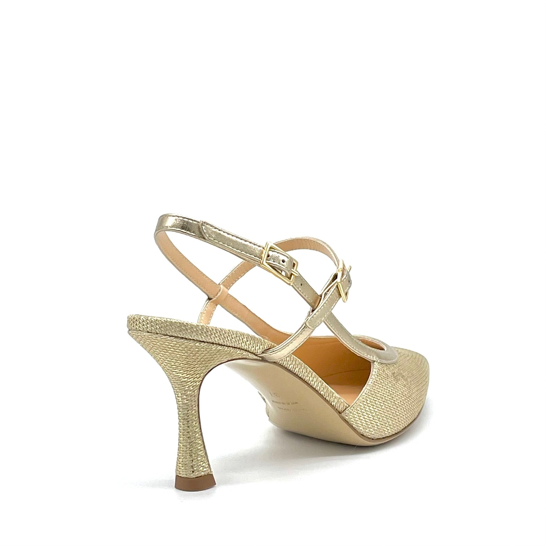 Slingback in tessuto e pelle laminata oro – Cod. 16149
