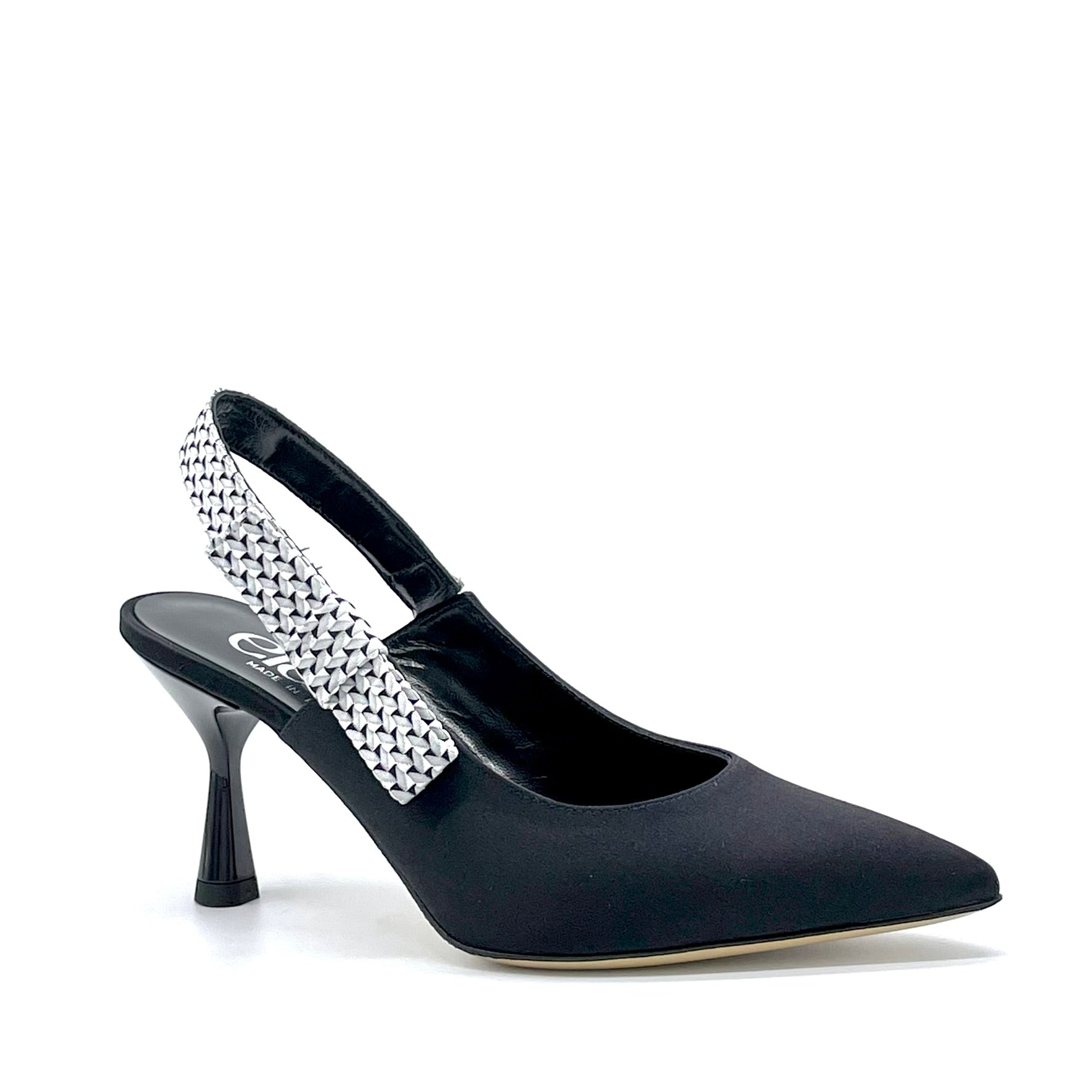 Slingback in raso di seta nero e tessuto fantasia bianco e nero – Cod. 16147