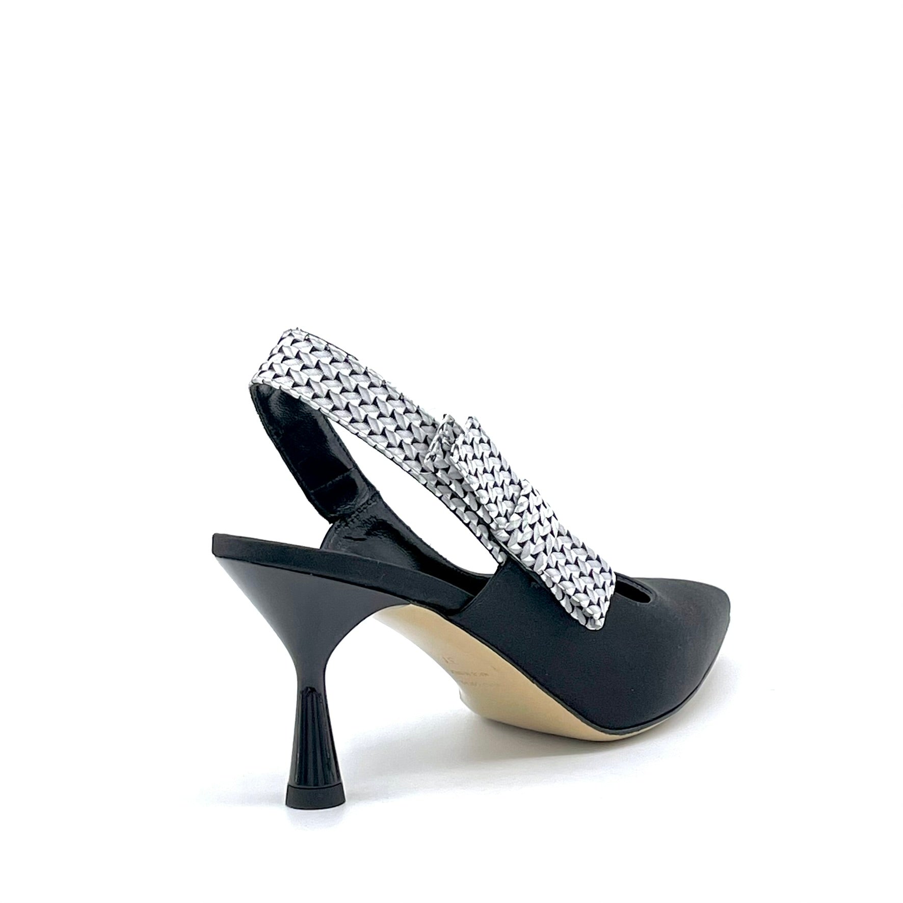 Slingback in raso di seta nero e tessuto fantasia bianco e nero – Cod. 16147