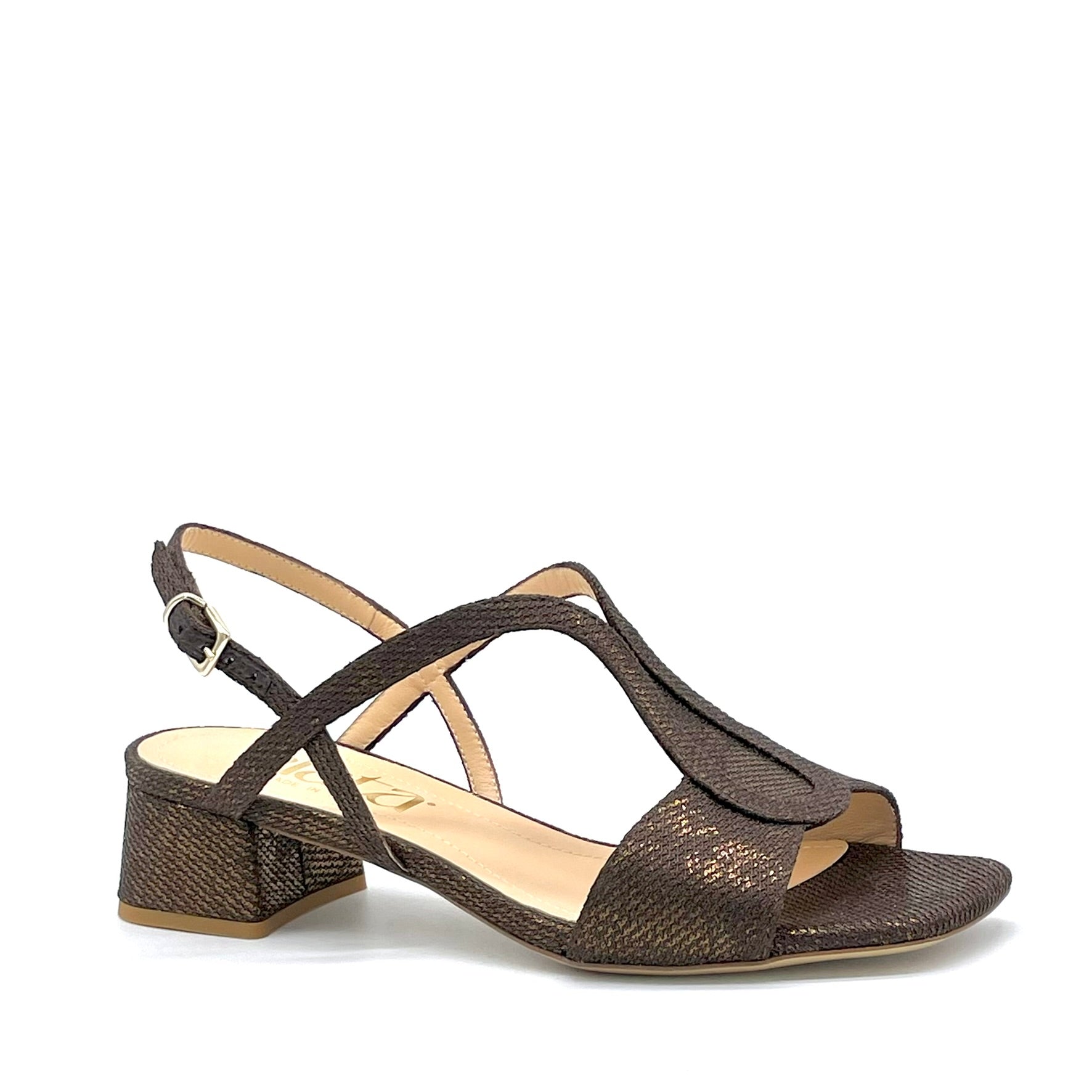 Sandalo in tessuto laminato marrone – Cod. 16128