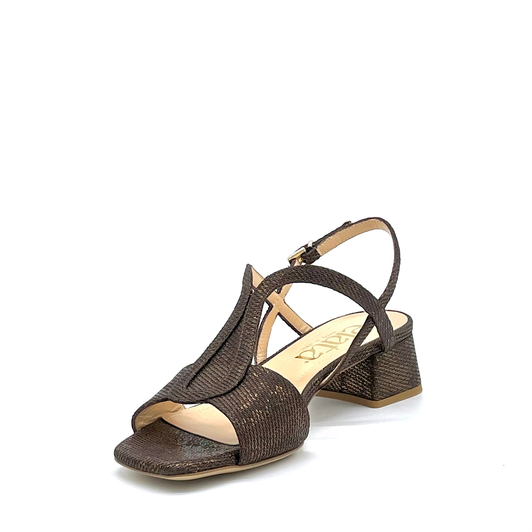 Sandalo in tessuto laminato marrone – Cod. 16128