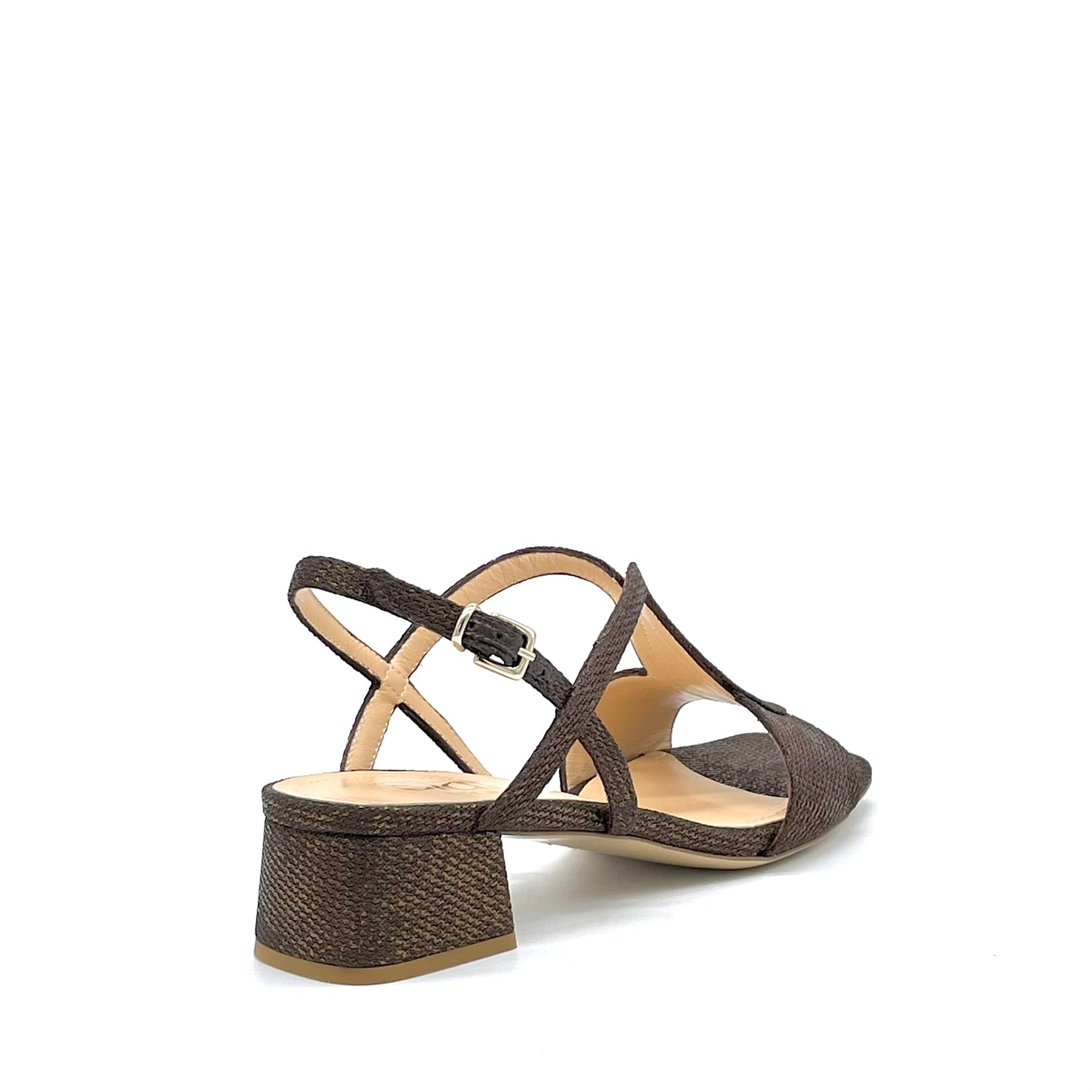 Sandalo in tessuto laminato marrone – Cod. 16128