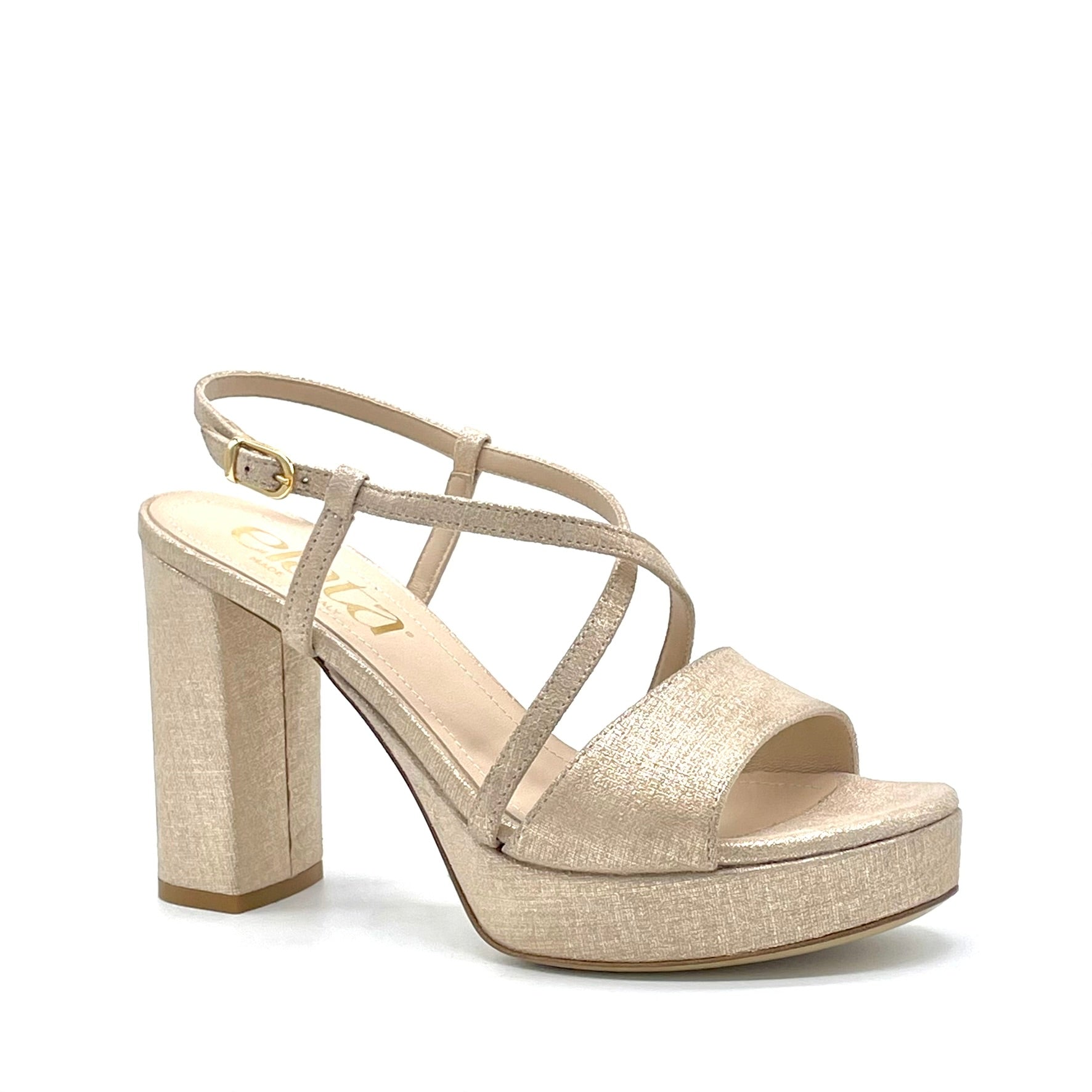 Sandalo in camoscio laminato color champagne – Cod 16126