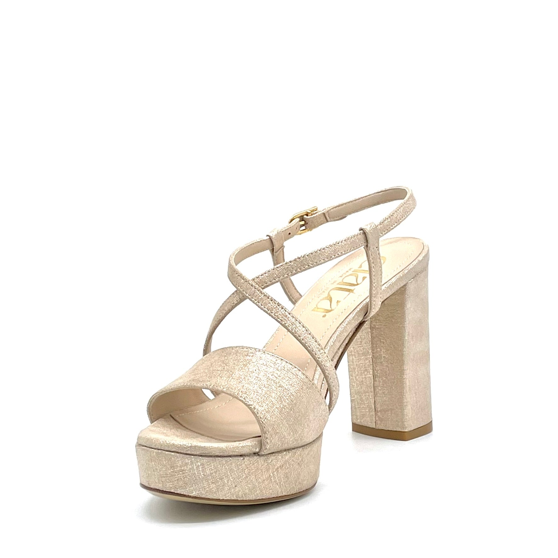 Sandalo in camoscio laminato color champagne – Cod 16126