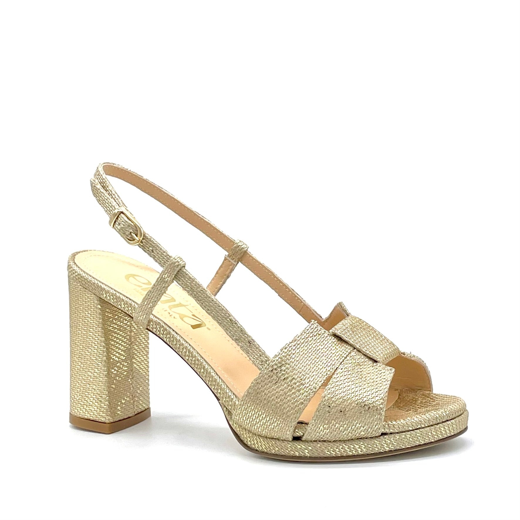 Sandalo in tessuto laminato oro – Cod. 16124