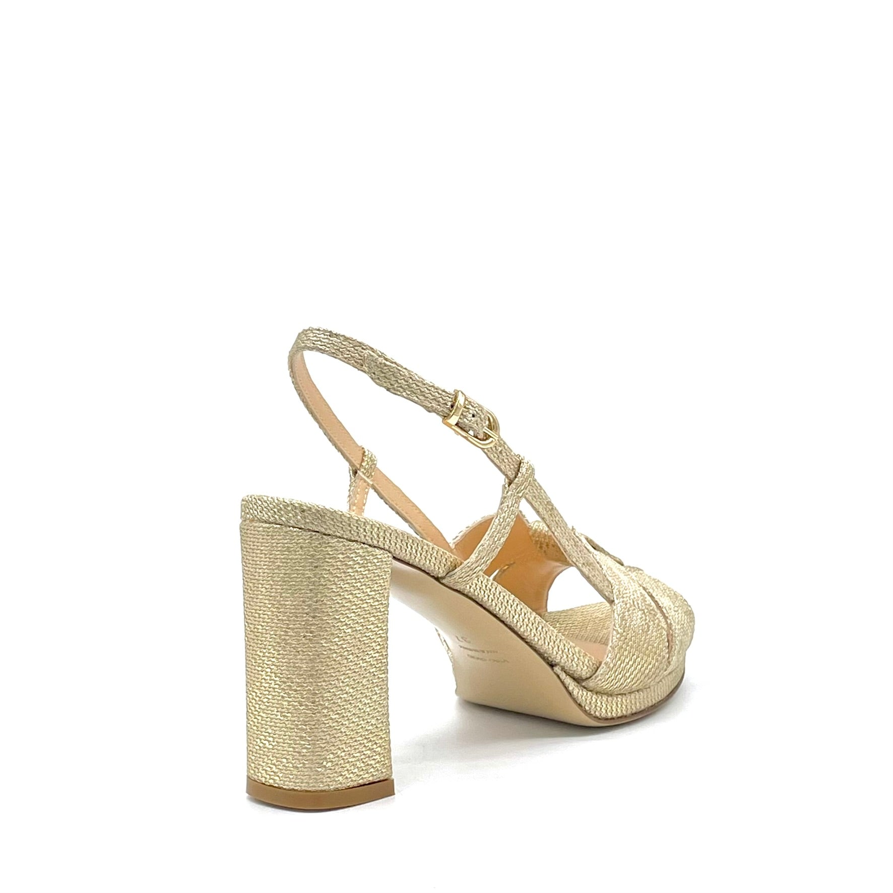 Sandalo in tessuto laminato oro – Cod. 16124