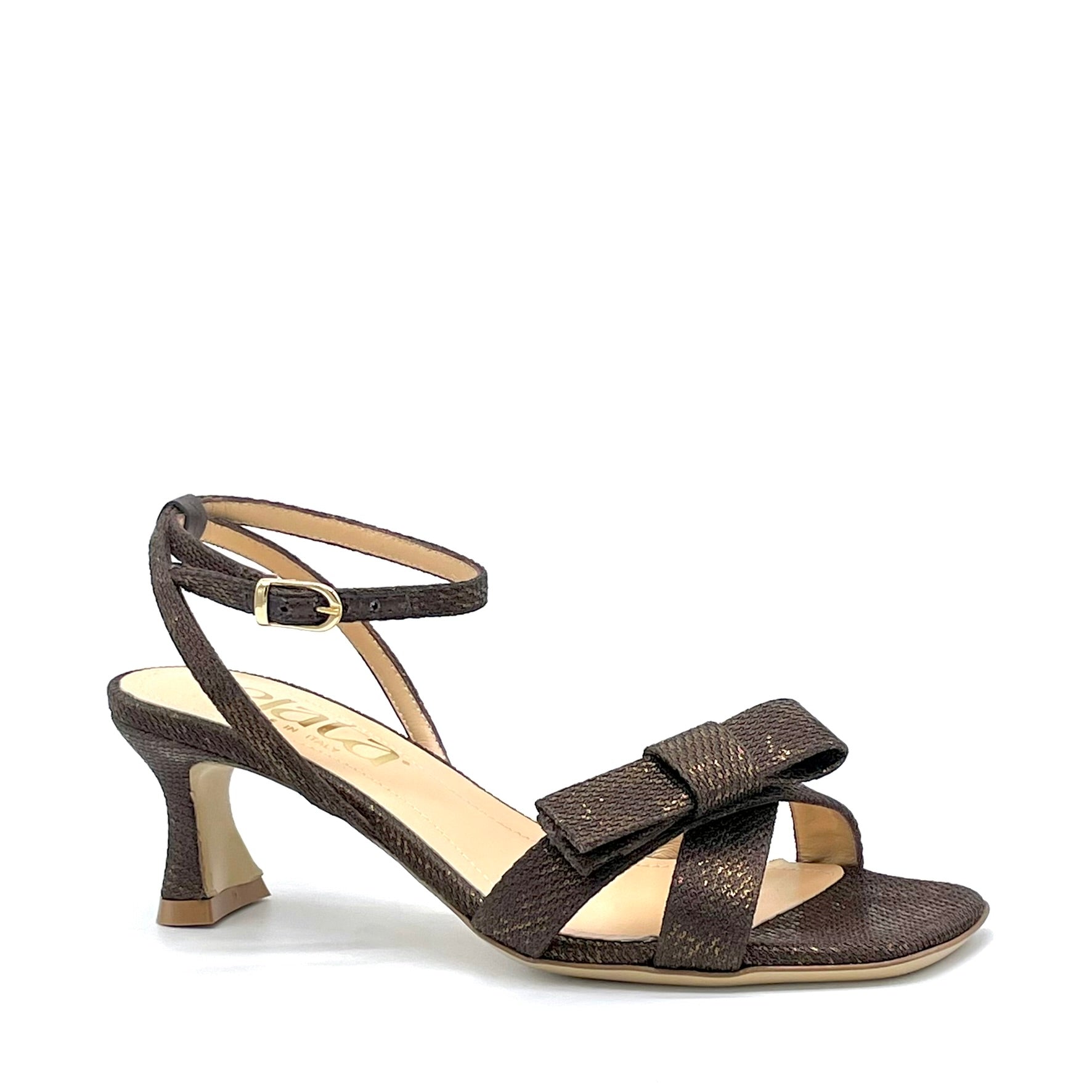 Sandalo in tessuto laminato marrone – Cod. 16110