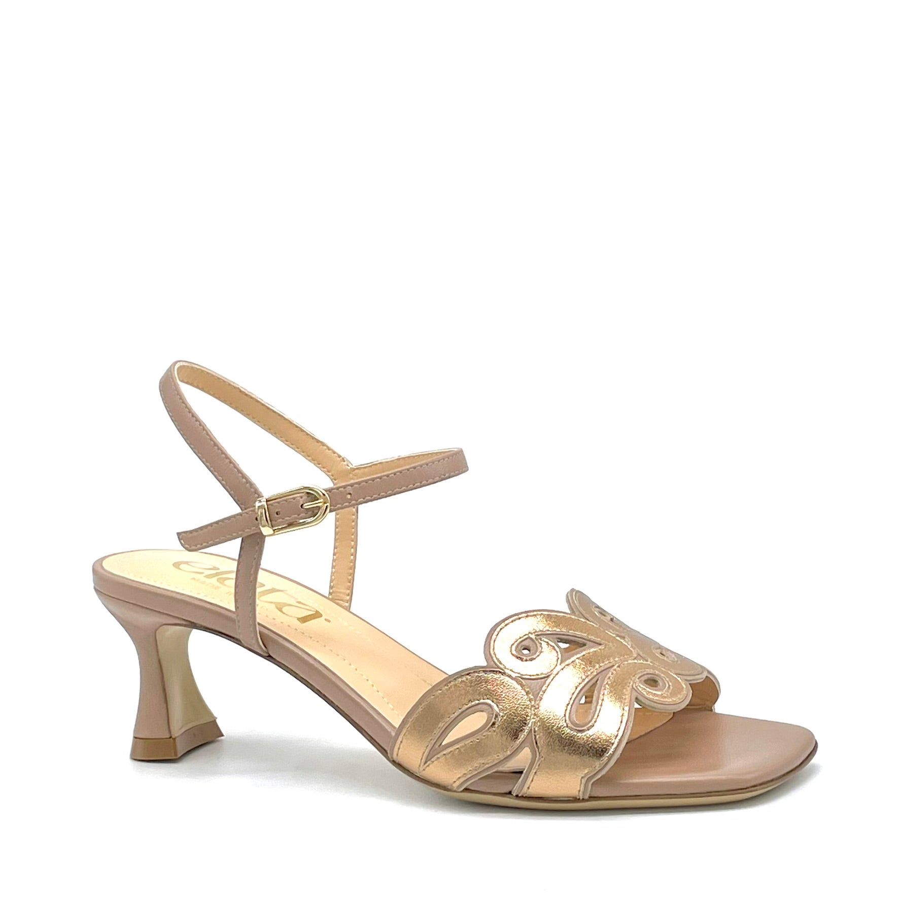 Sandalo in pelle e pelle laminata color cannella – Cod. 16109