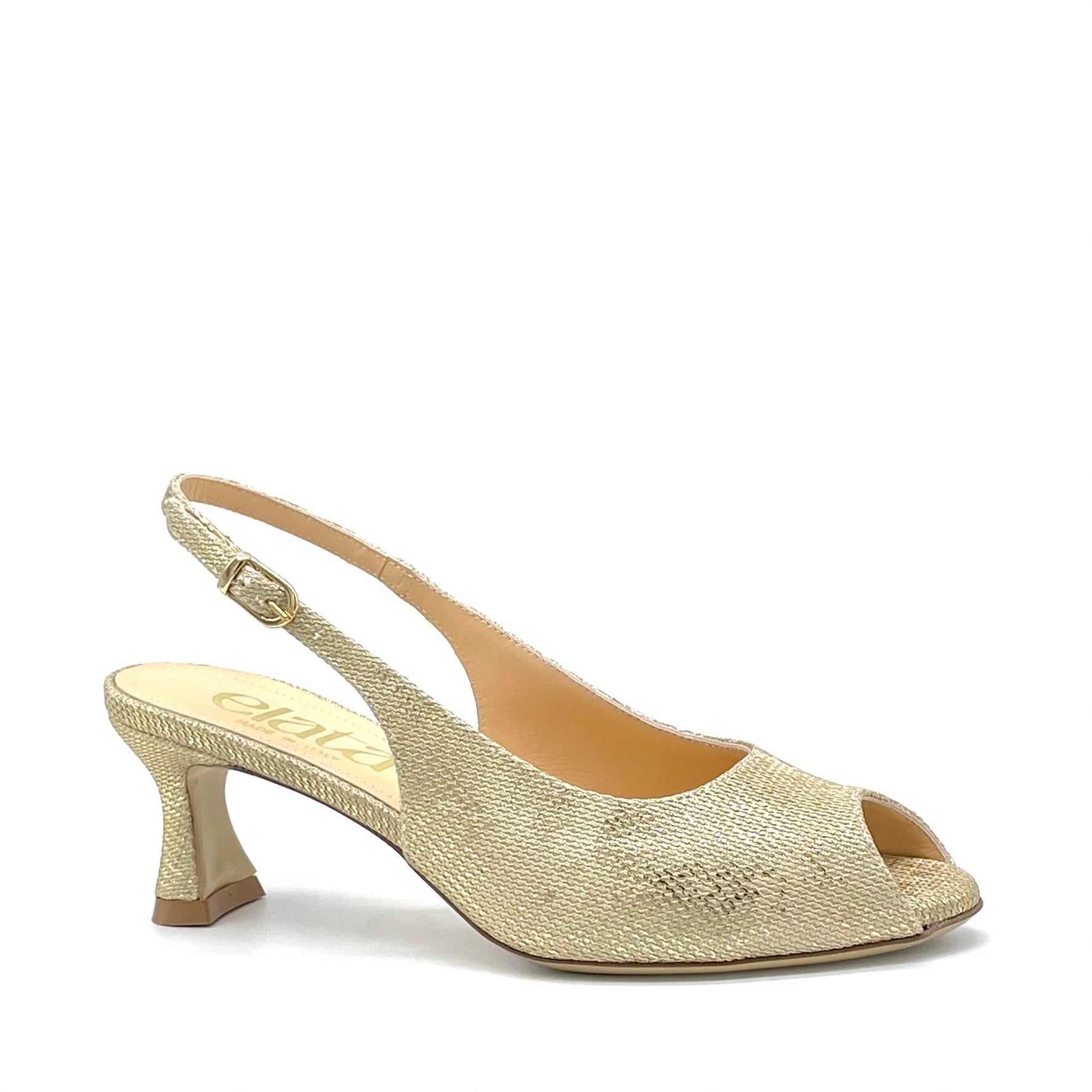 Open toe in tessuto laminato oro – Cod. 16105