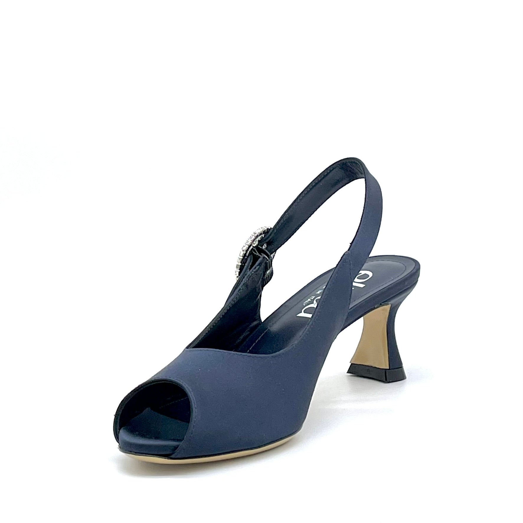 Open toe in raso di seta blu e fibbia gioiello – Cod. 16103