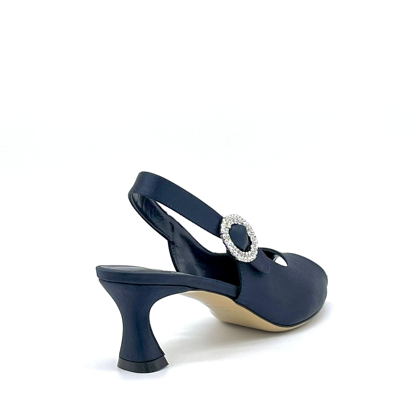 Open toe in raso di seta blu e fibbia gioiello – Cod. 16103