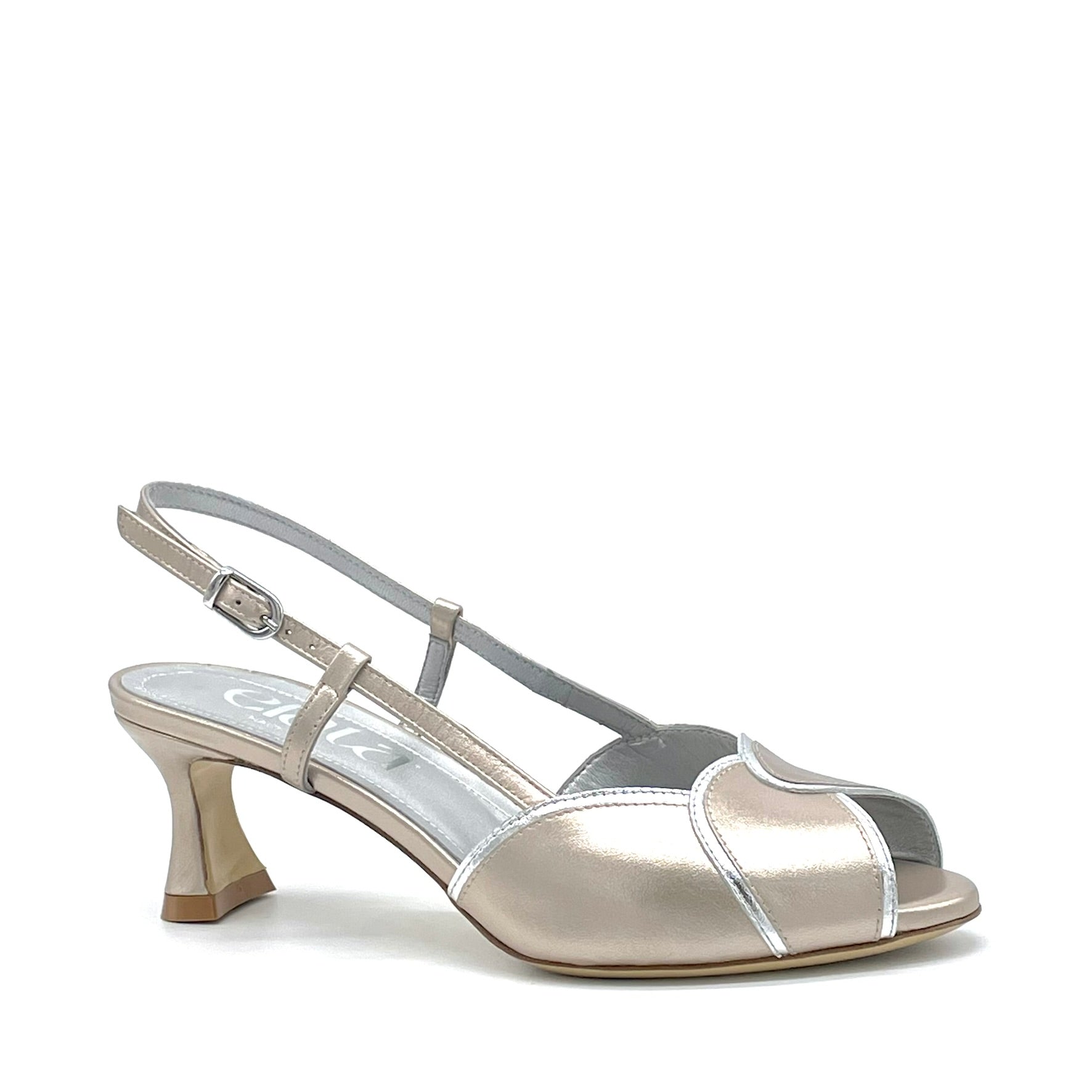 Open toe in  pelle laminata argento e ostrica– Cod. 16102