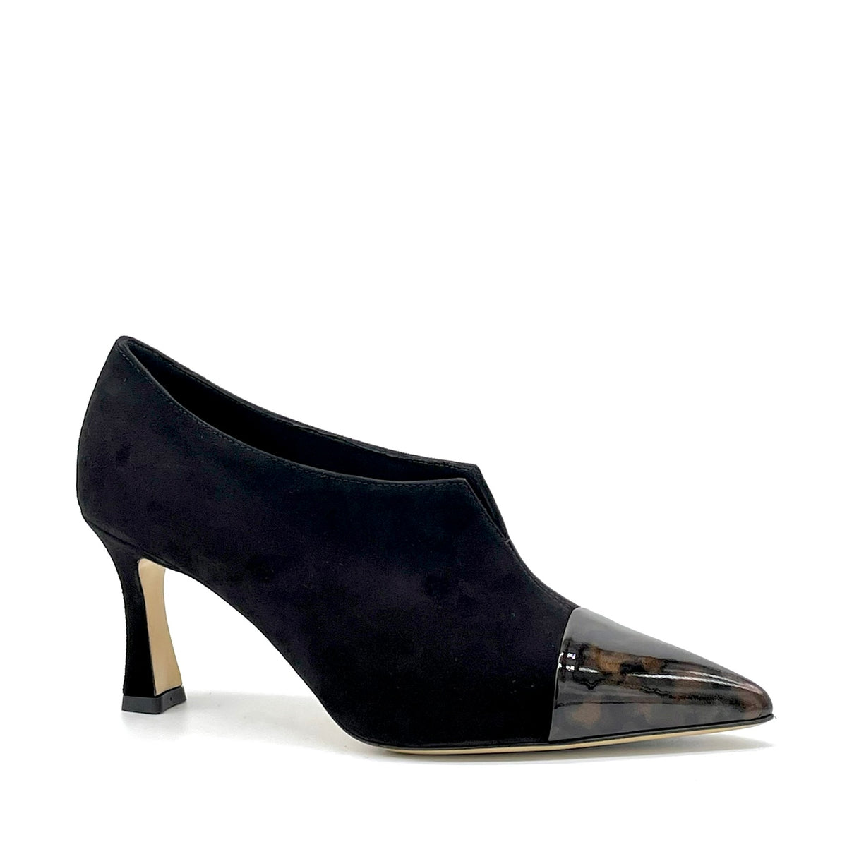 Black suede and horn-effect patent pump – Cod.56504