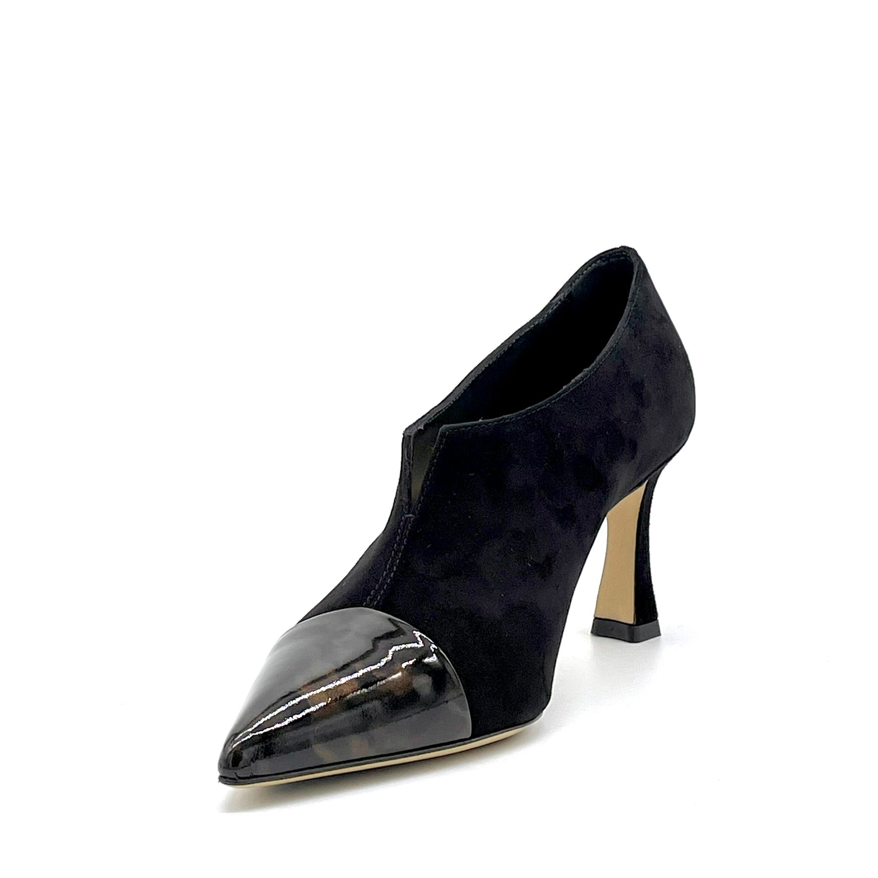 Black suede and horn-effect patent pump – Cod.56504