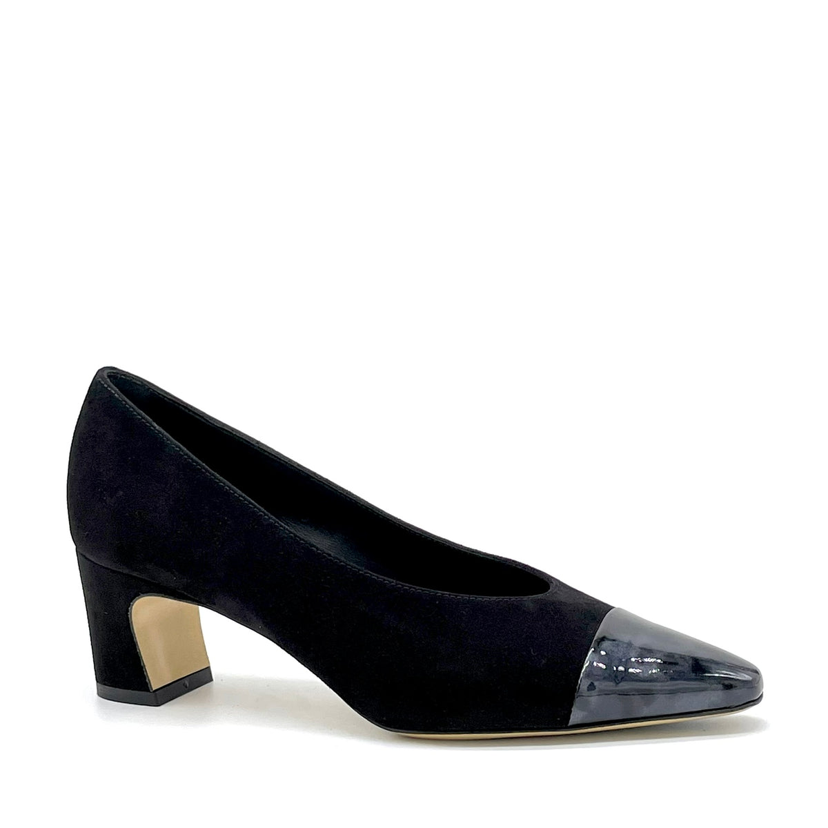 Décolleté in camoscio nero e vernice effetto tartarugato – Cod. 56516