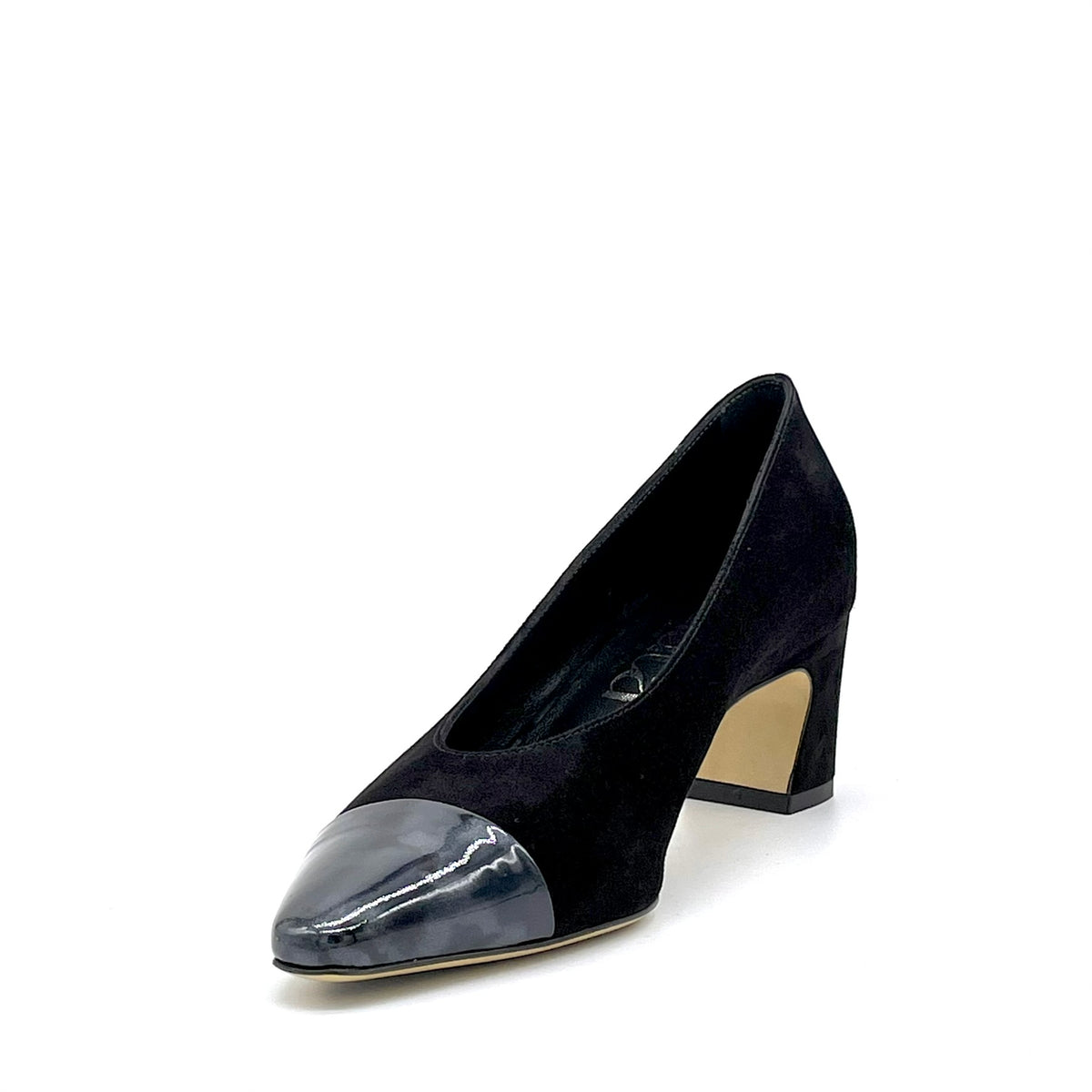 Décolleté in camoscio nero e vernice effetto tartarugato – Cod. 56516