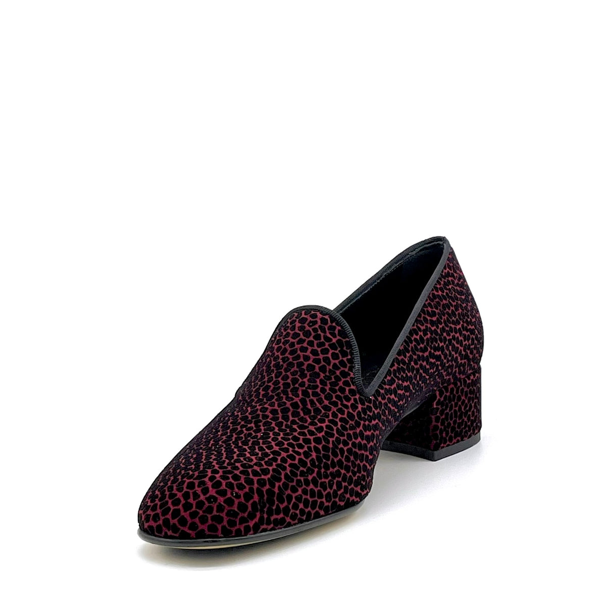 Mocassino in camoscio stampato nero e bordeaux – Cod. 56528