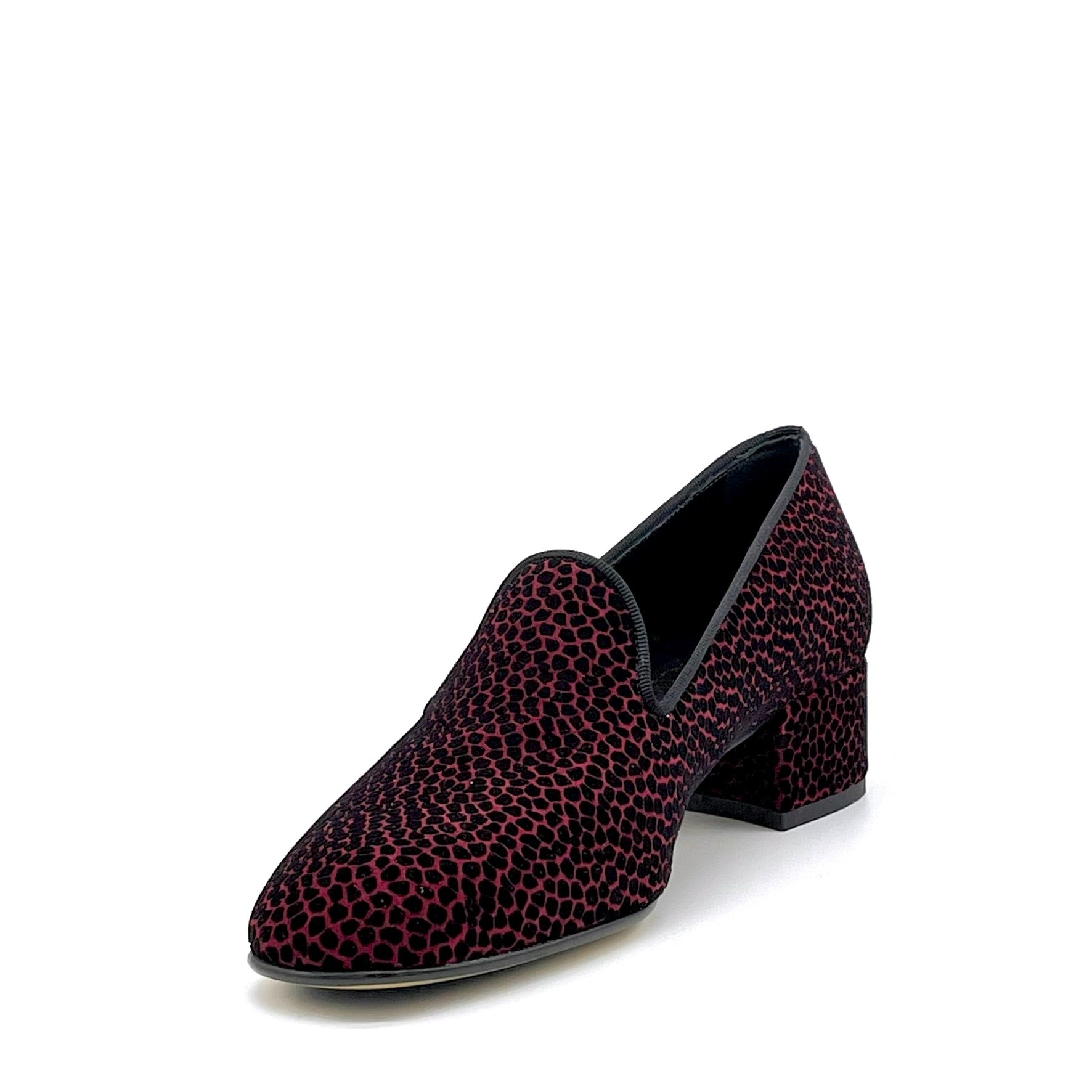 Mocassino in camoscio stampato nero e bordeaux – Cod. 56528