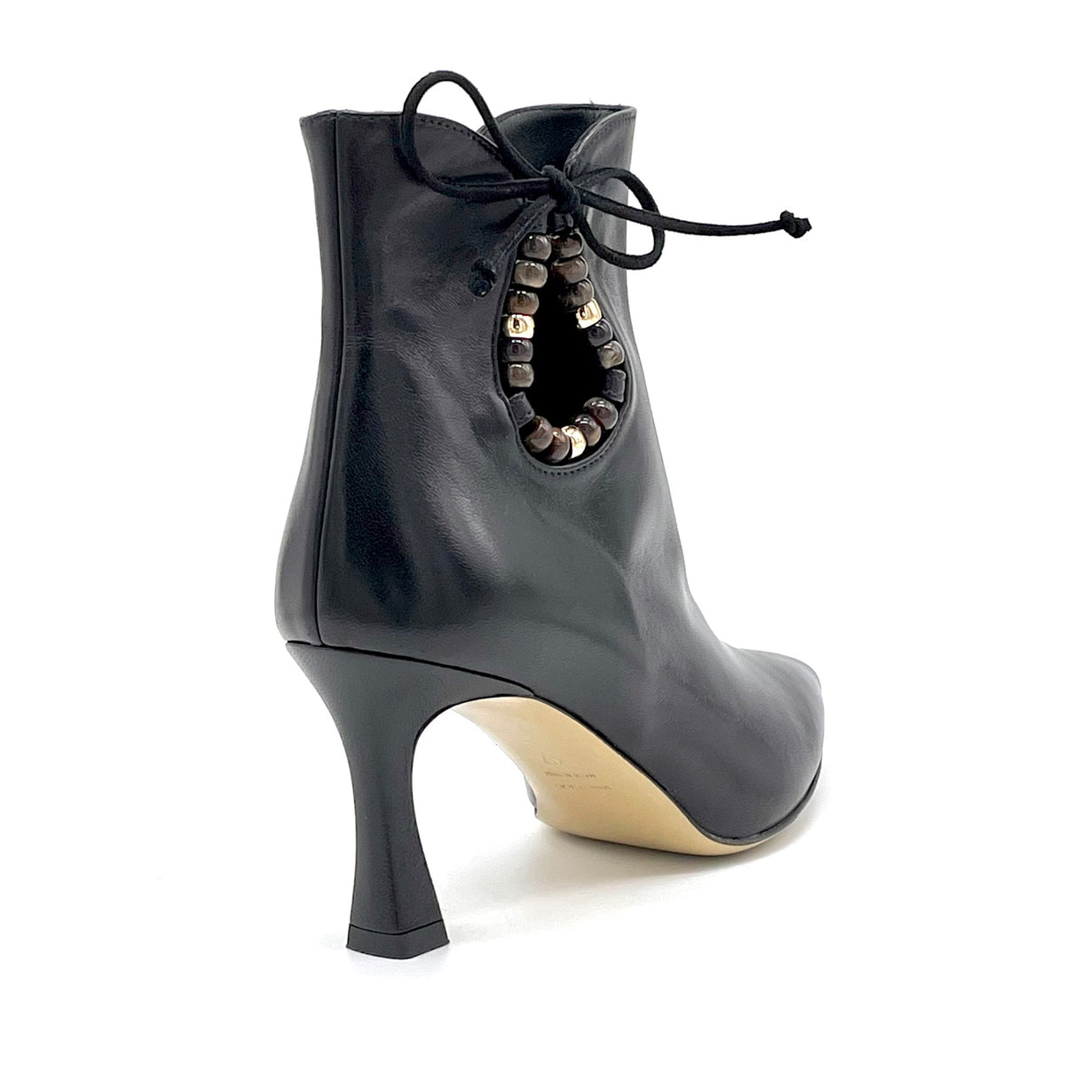 Black leather ankleboots with beaded accessory – Cod.56531