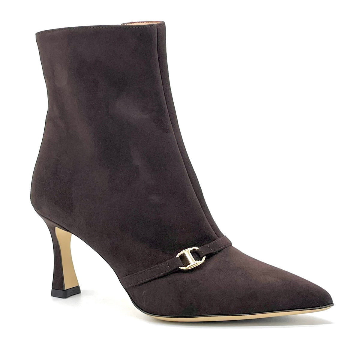 Brown suede ankleboots and gold accessory – Cod.56533