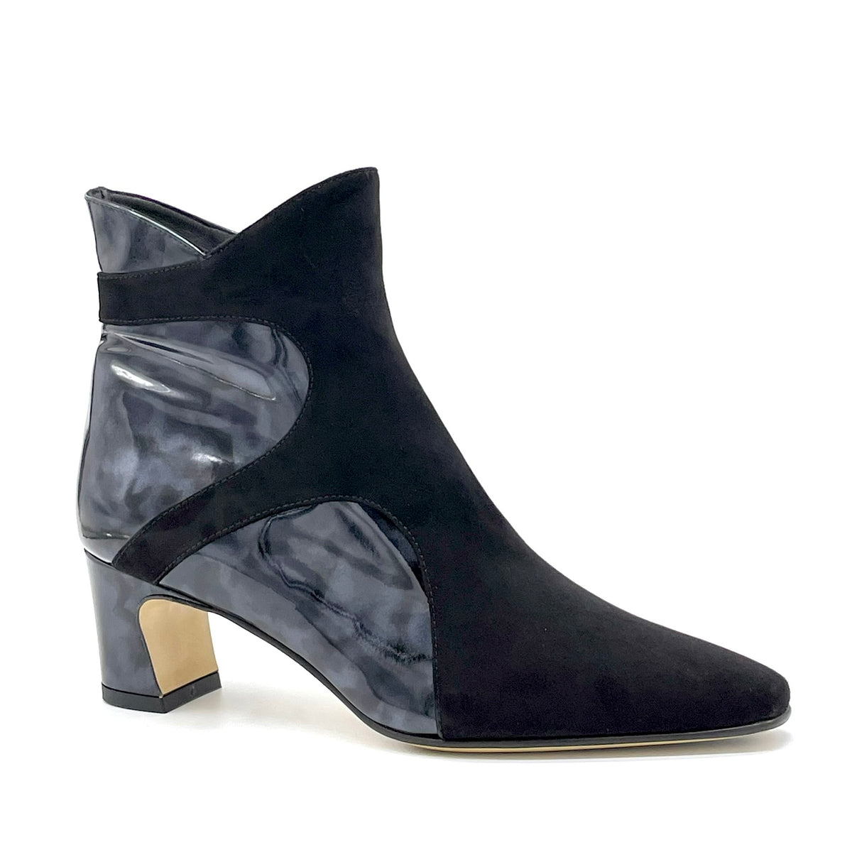 Stivaletto in camoscio blu e vernice effetto tartarugato – Cod. 56540