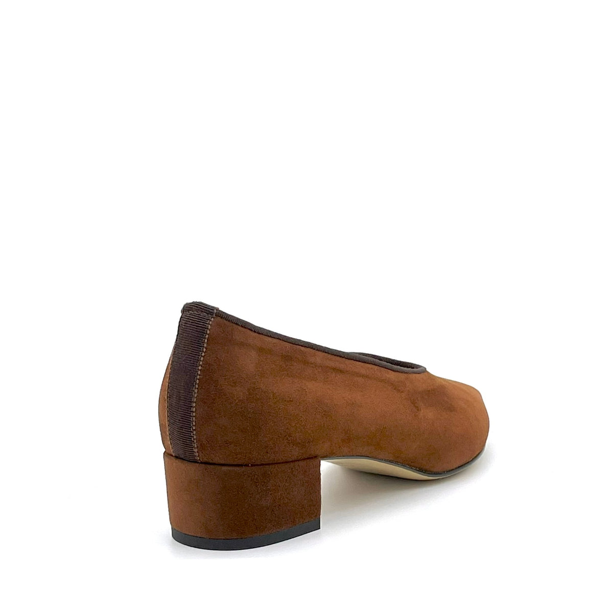 Cognac color suede pump and brown grosgrain ribbon – Cod. 56511