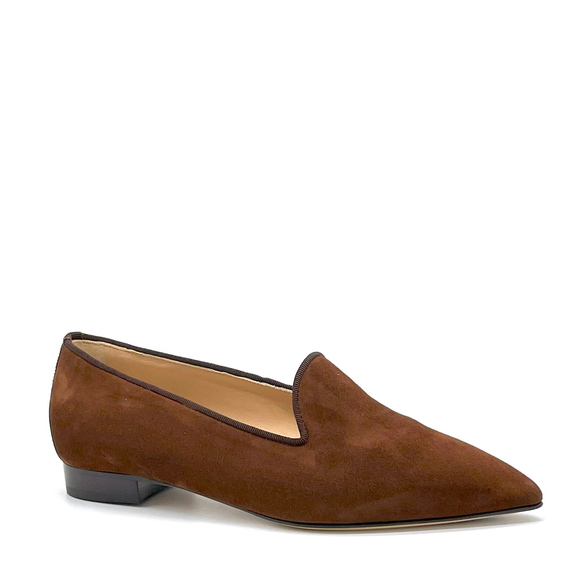 Cognac color suede moccasin and brown grosgrain ribbon  - Cod. 56514