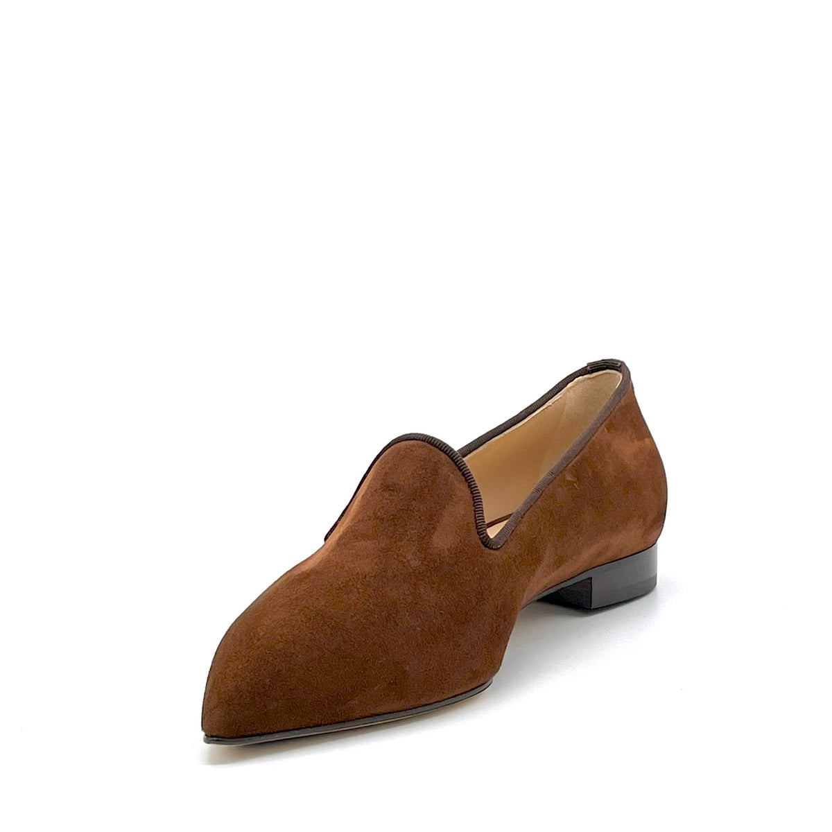 Cognac color suede moccasin and brown grosgrain ribbon  - Cod. 56514