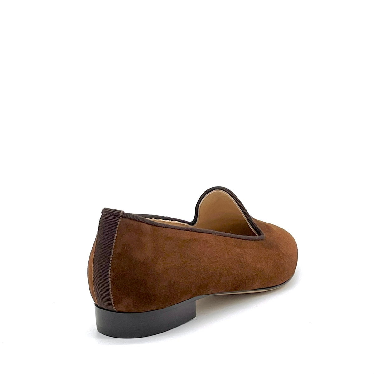 Cognac color suede moccasin and brown grosgrain ribbon  - Cod. 56514