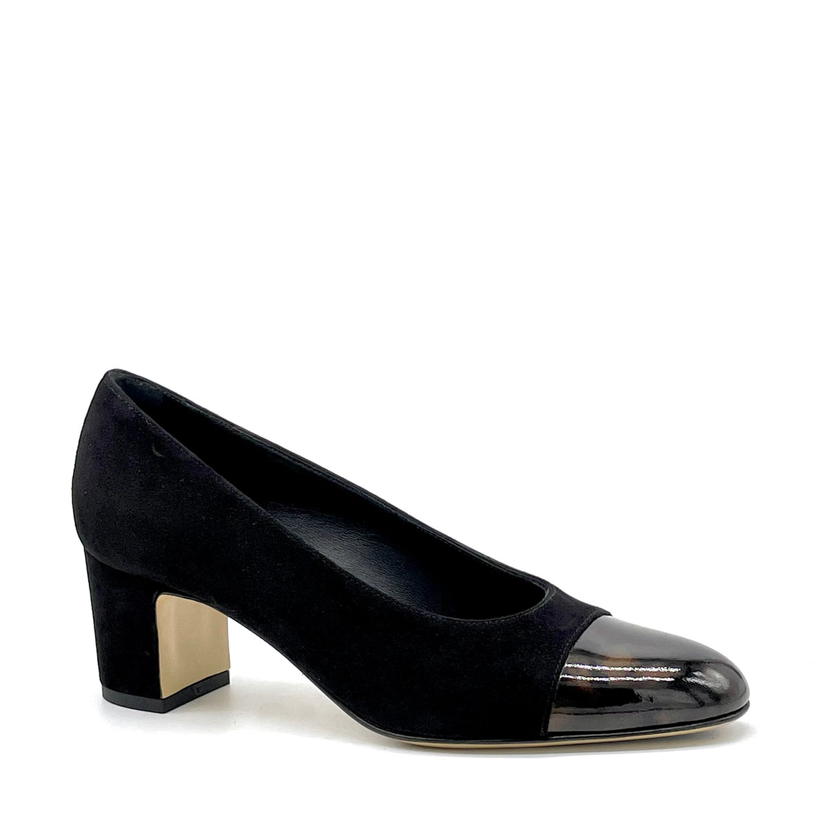 Décolleté in camoscio nero e vernice effetto tartarugato – Cod. 56521