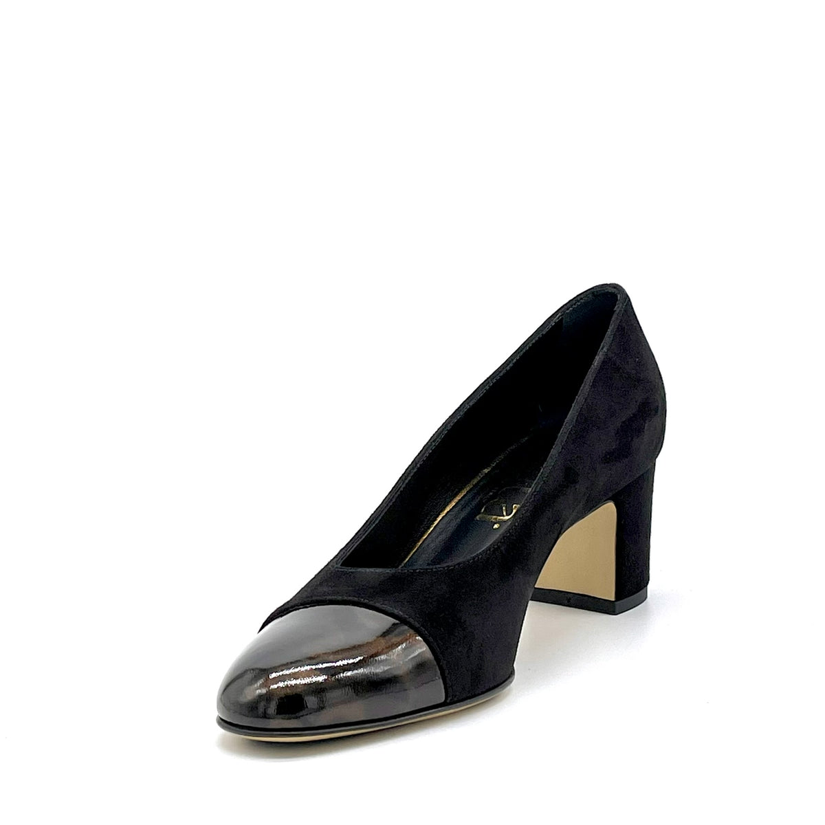 Décolleté in camoscio nero e vernice effetto tartarugato – Cod. 56521
