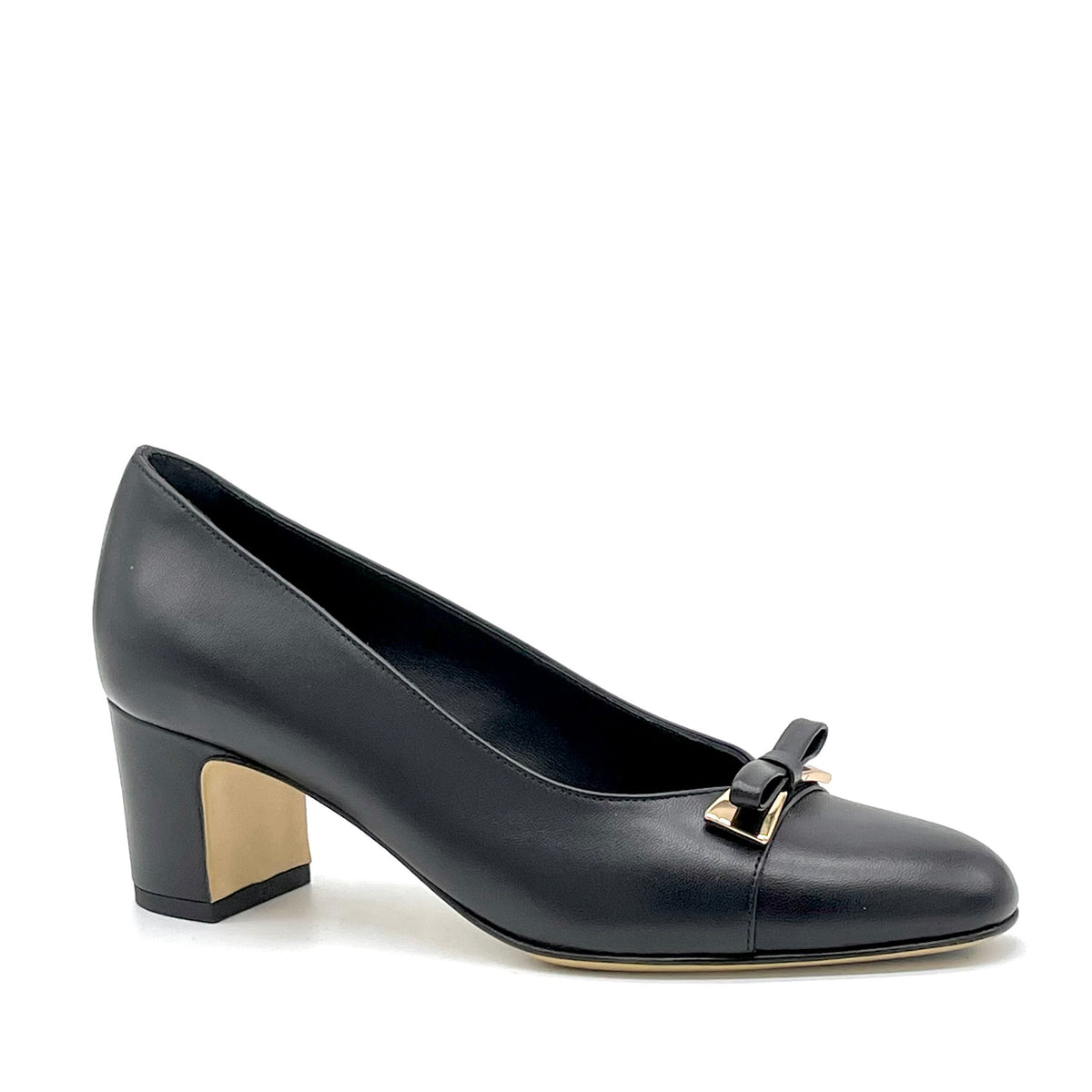 Décolleté in pelle nera e fiocco dorato – Cod.56522