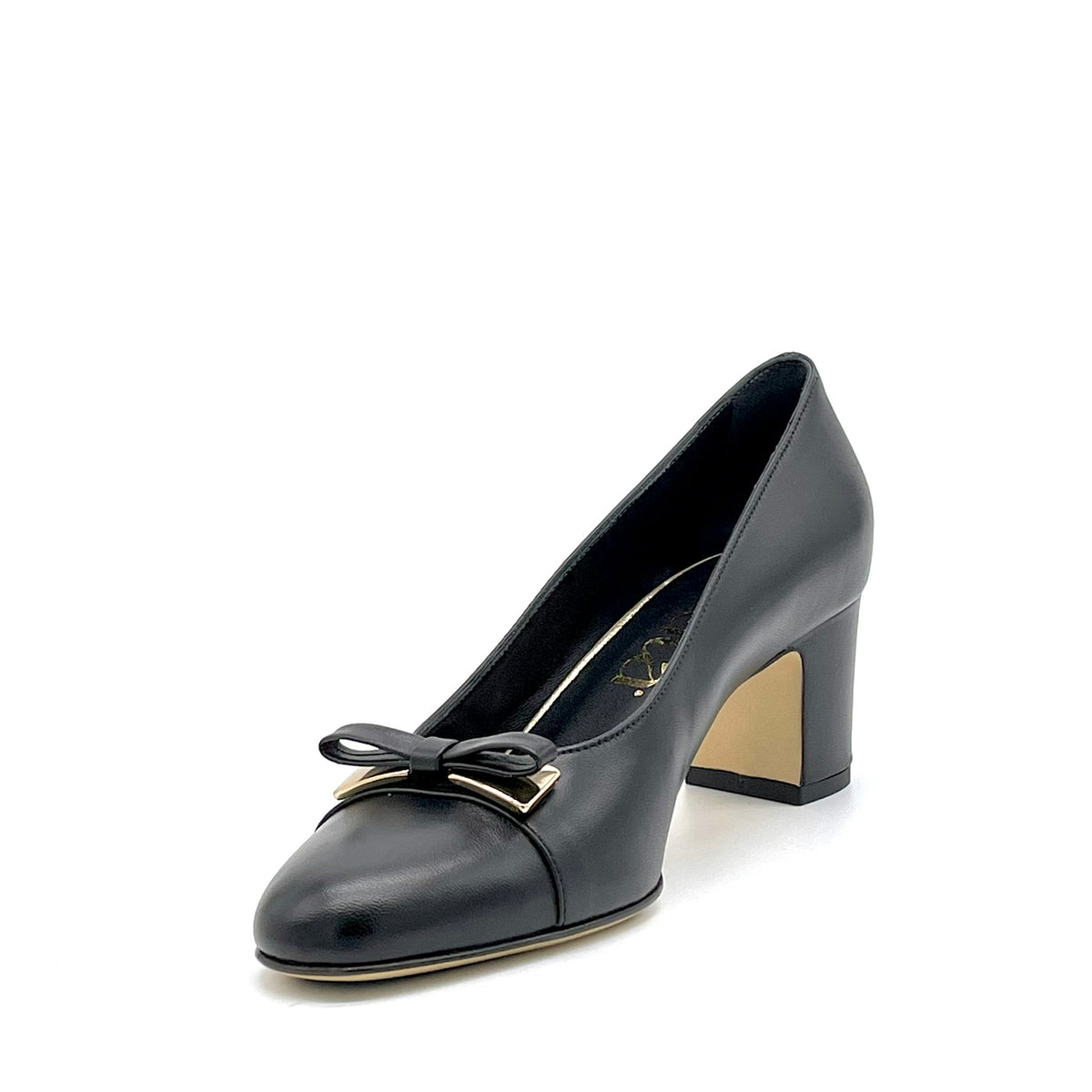 Décolleté in pelle nera e fiocco dorato – Cod.56522