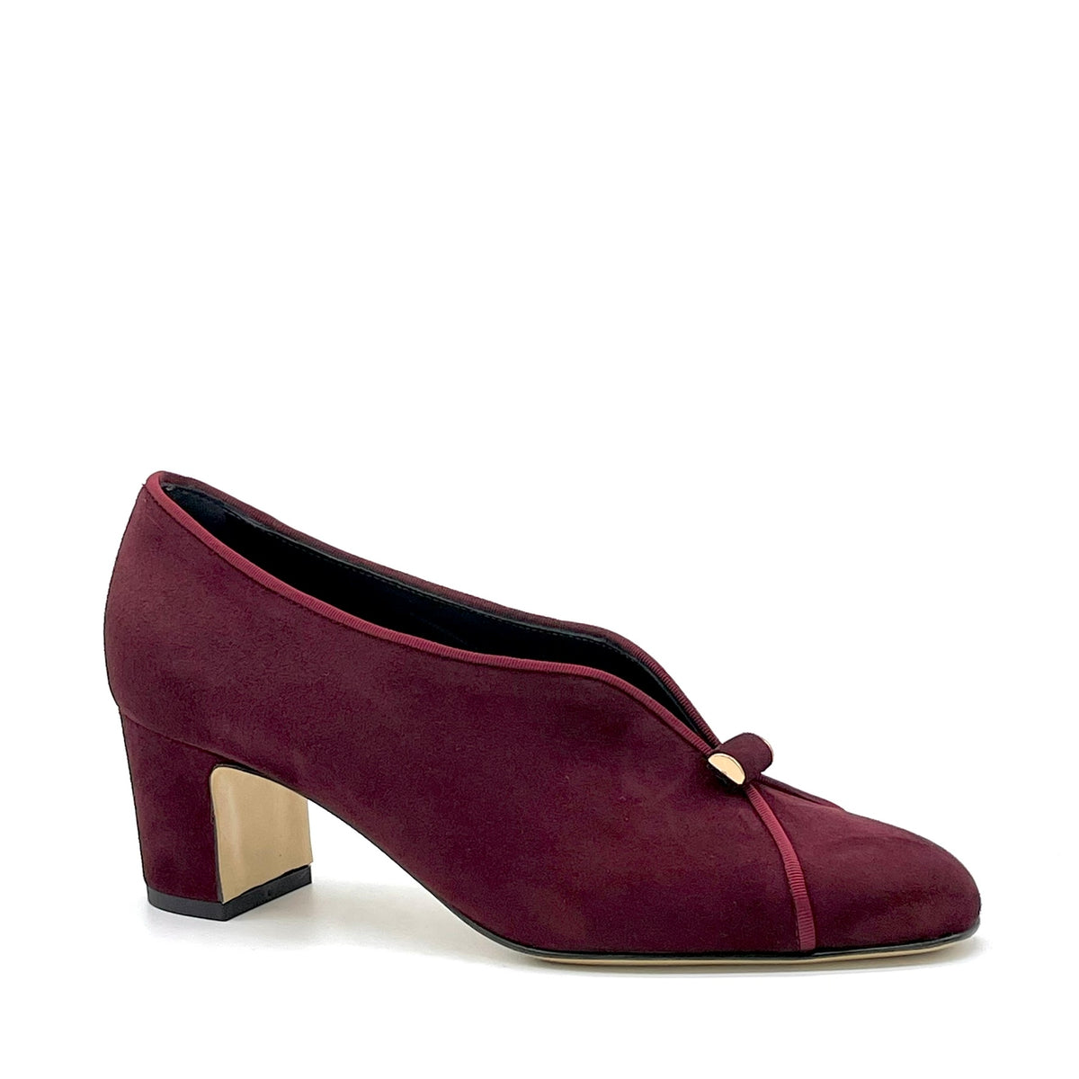 Bordeaux suede and grosgrain ribbon pump and gold accessory – Cod. 56524