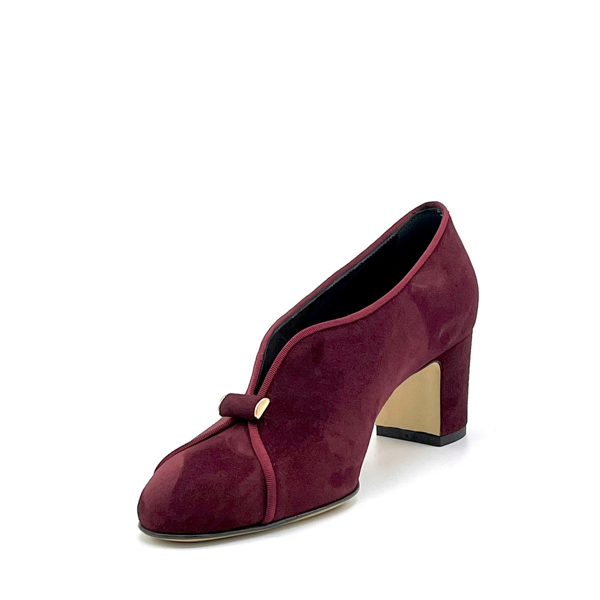 Bordeaux suede and grosgrain ribbon pump and gold accessory – Cod. 56524