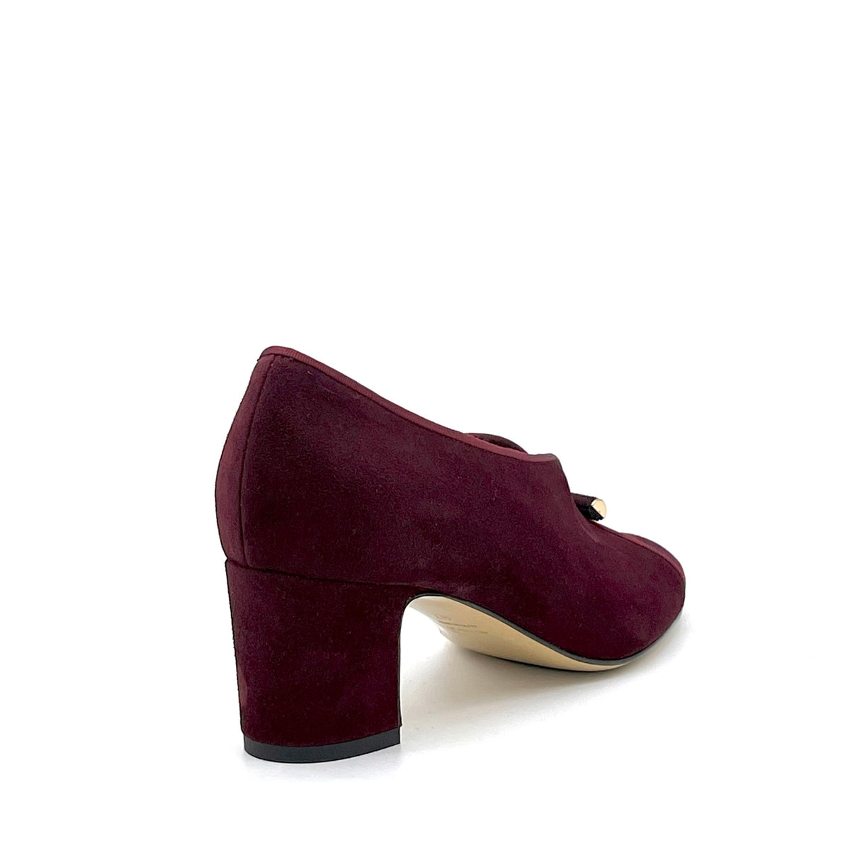 Bordeaux suede and grosgrain ribbon pump and gold accessory – Cod. 56524